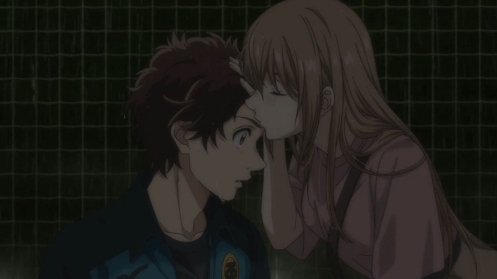 Hana kisses Aoi on the forehead (Image via Production I.G)
