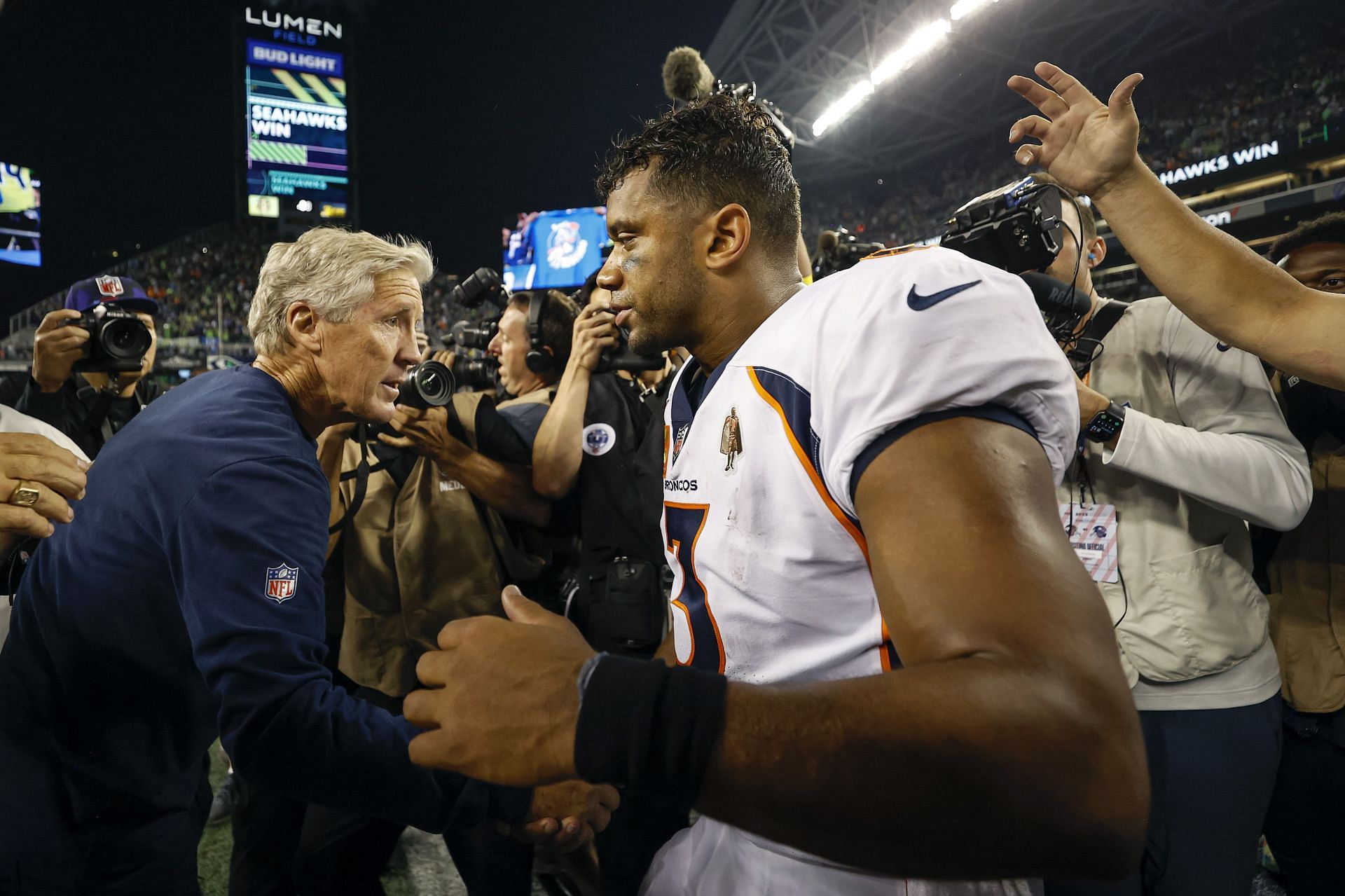 Pete Carroll and Russell Wilson after Denver vs Seattle