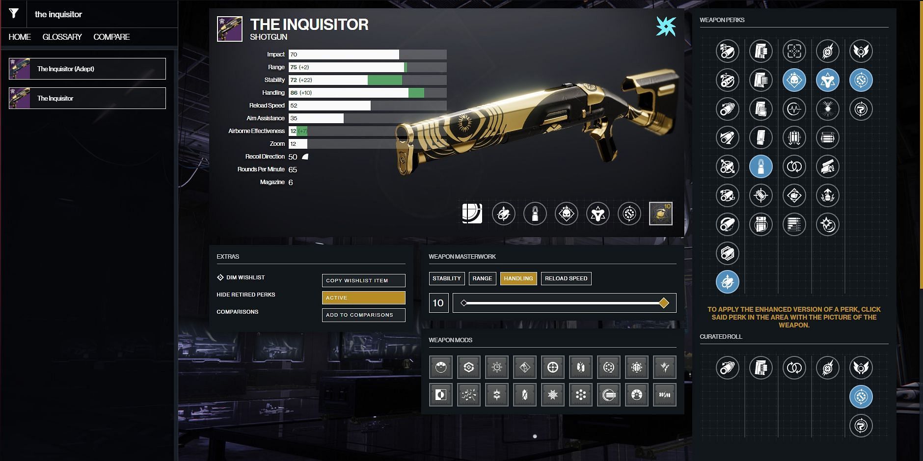 Best PvE perks in The Inquisitor (Image via Destiny 2 Gunsmith)