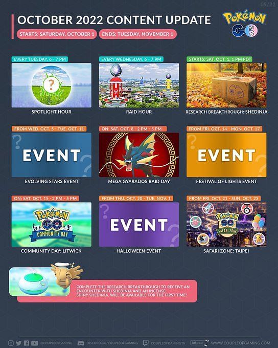Pokemon GO October 2022 Events, Spotlight Hours, Research tasks, and more