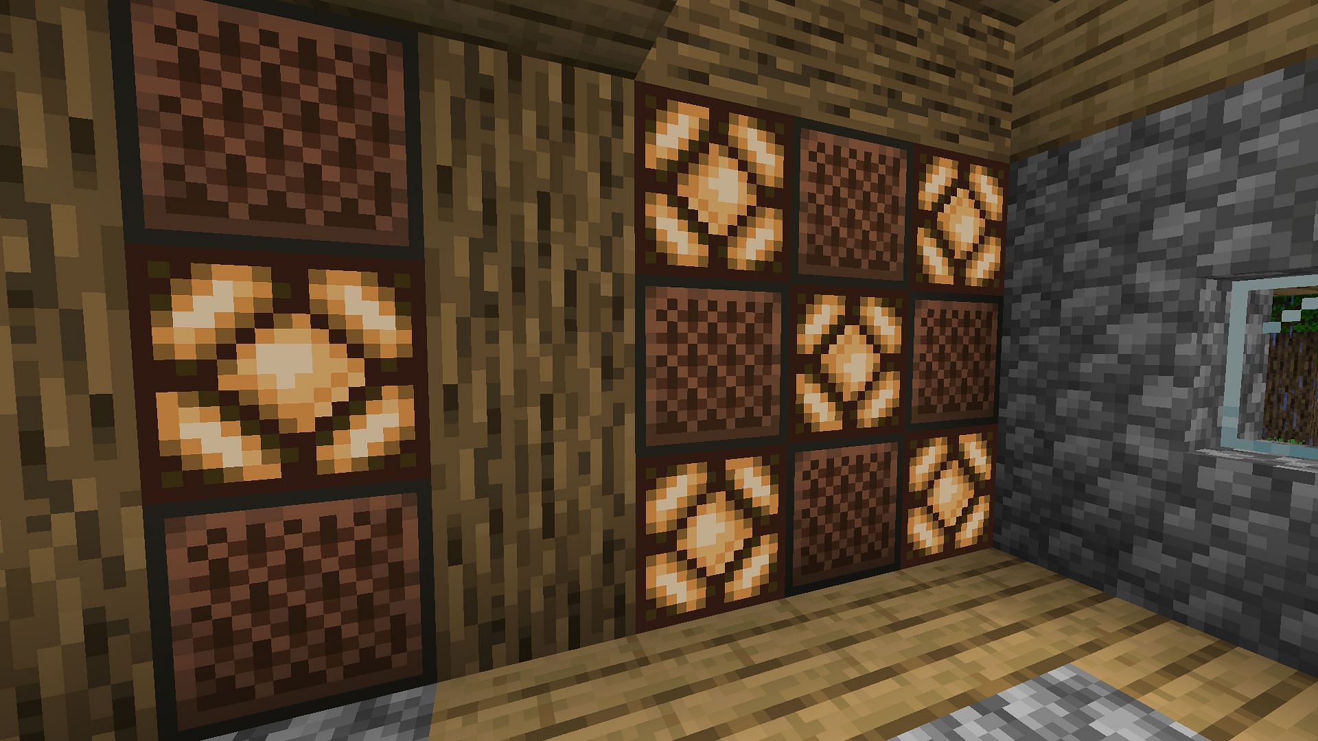 Redstone lamps and note blocks have unique features and textures for walls in Minecraft (Image via Mojang)