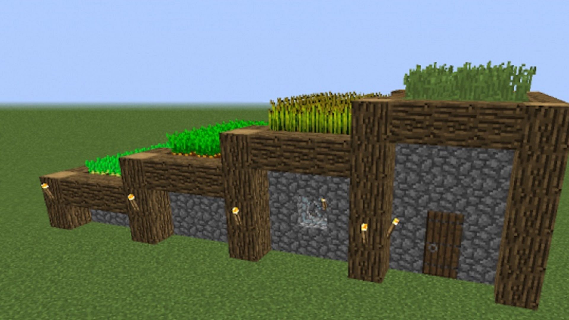 A Minecraft shelter with a built-in farm (Image via TheMadSheep/Grabcraft)