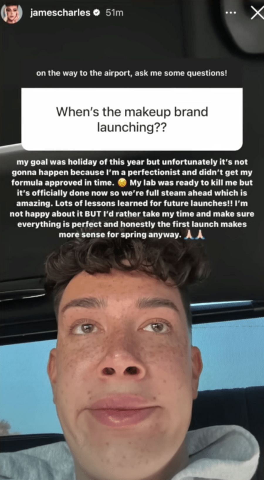 James Charles reveals that his brand will be launching in the spring (Image via jamescharles/Instagram)