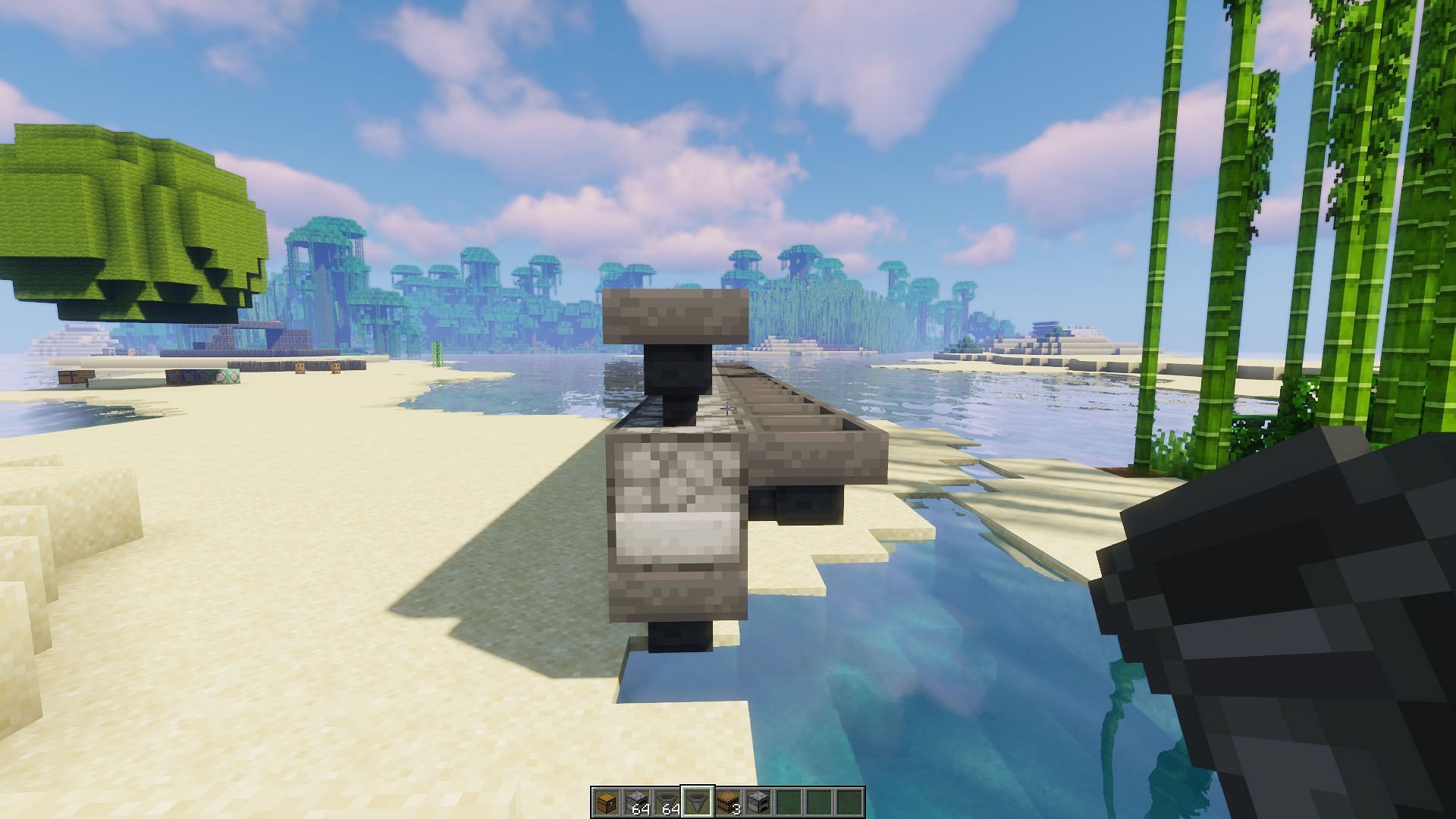 The two rows of input hoppers (Image via Minecraft)