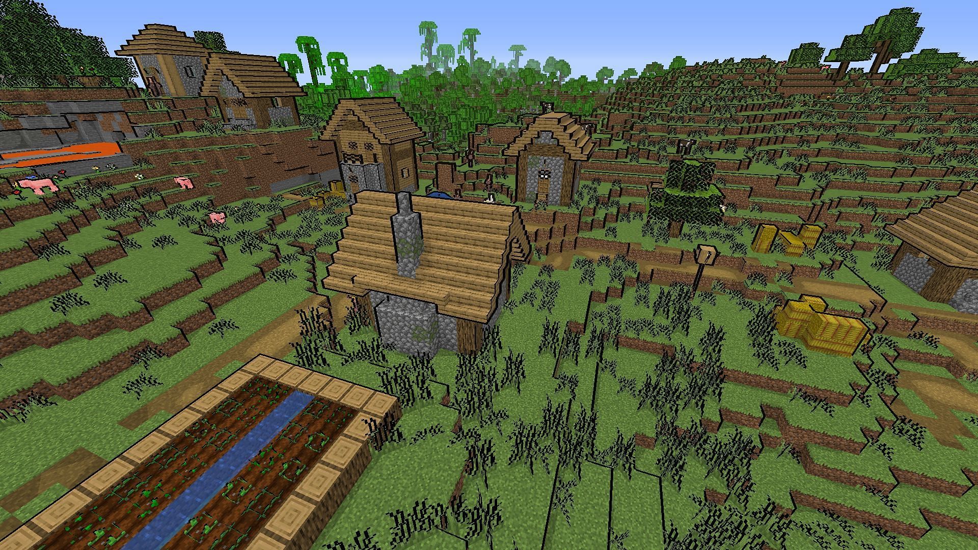 The plains village with Naelego&#039;s Cel Shader applied (Image via Minecraft)