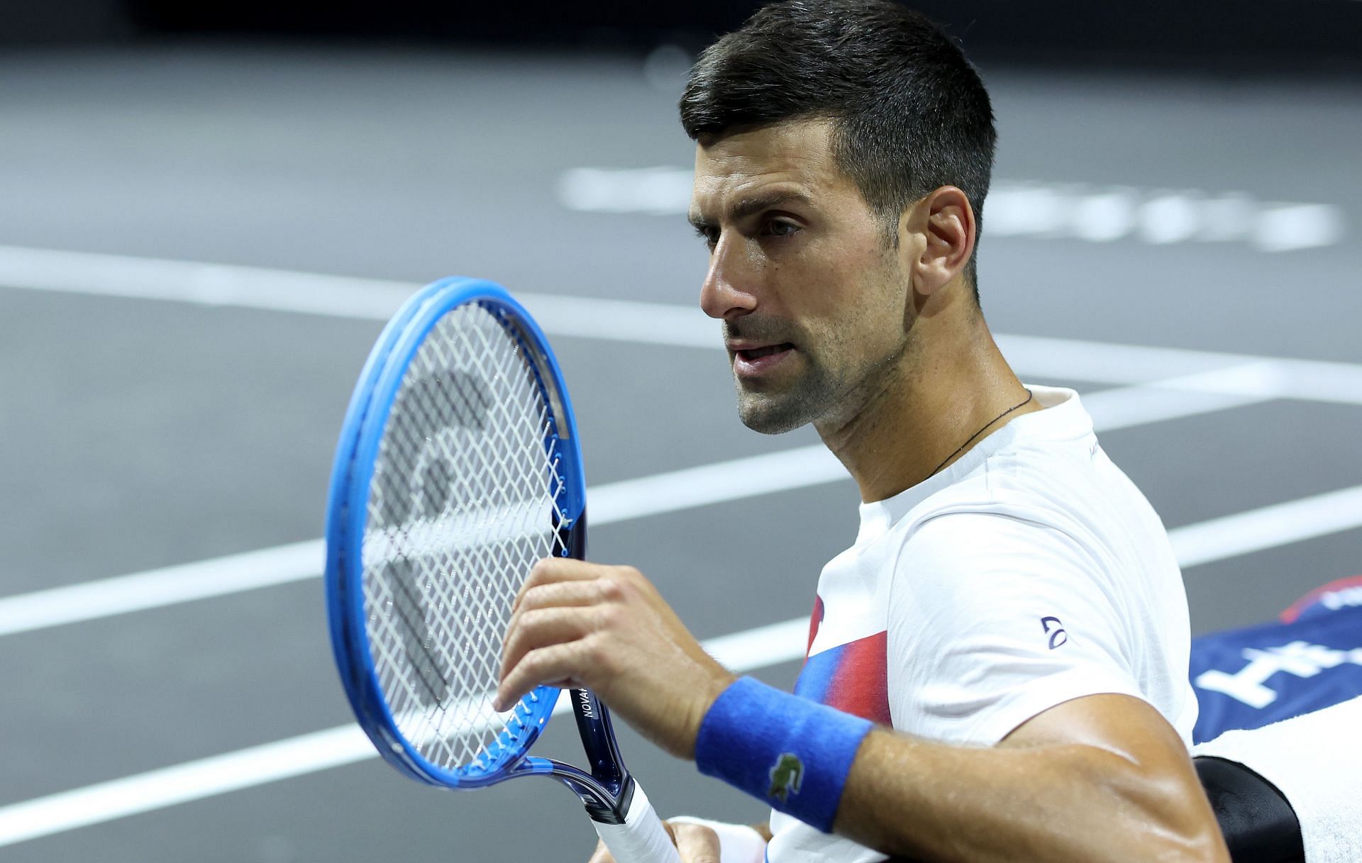 Novak Djokovic practicins ahead of the Laver Cup