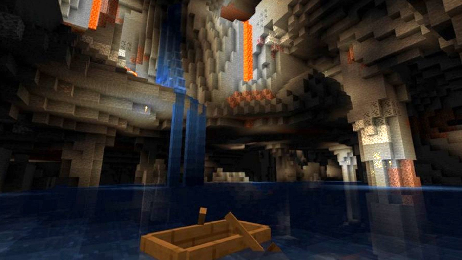 A watery cave generated in Minecraft (Image via Mojang)