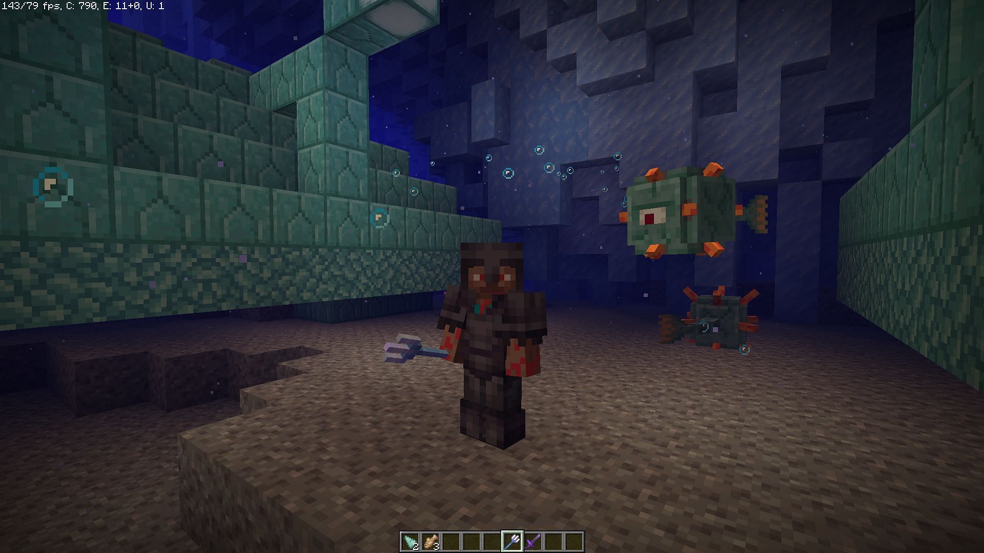Guardians spawn all around and inside the Ocean Monument in Minecraft (Image via Mojang)