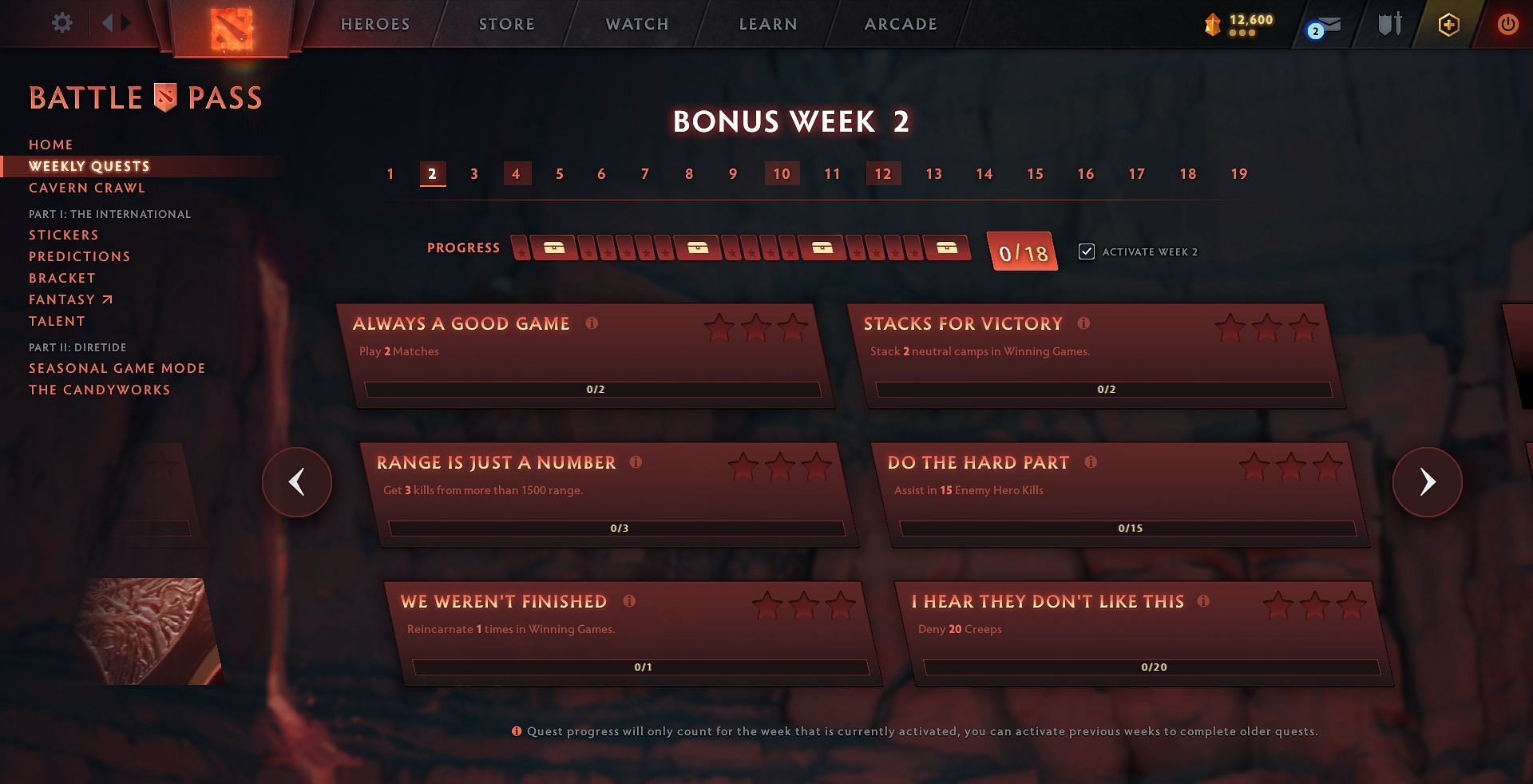 Weekly objectives in the Battle Pass that are added (Image via DOTA 2)