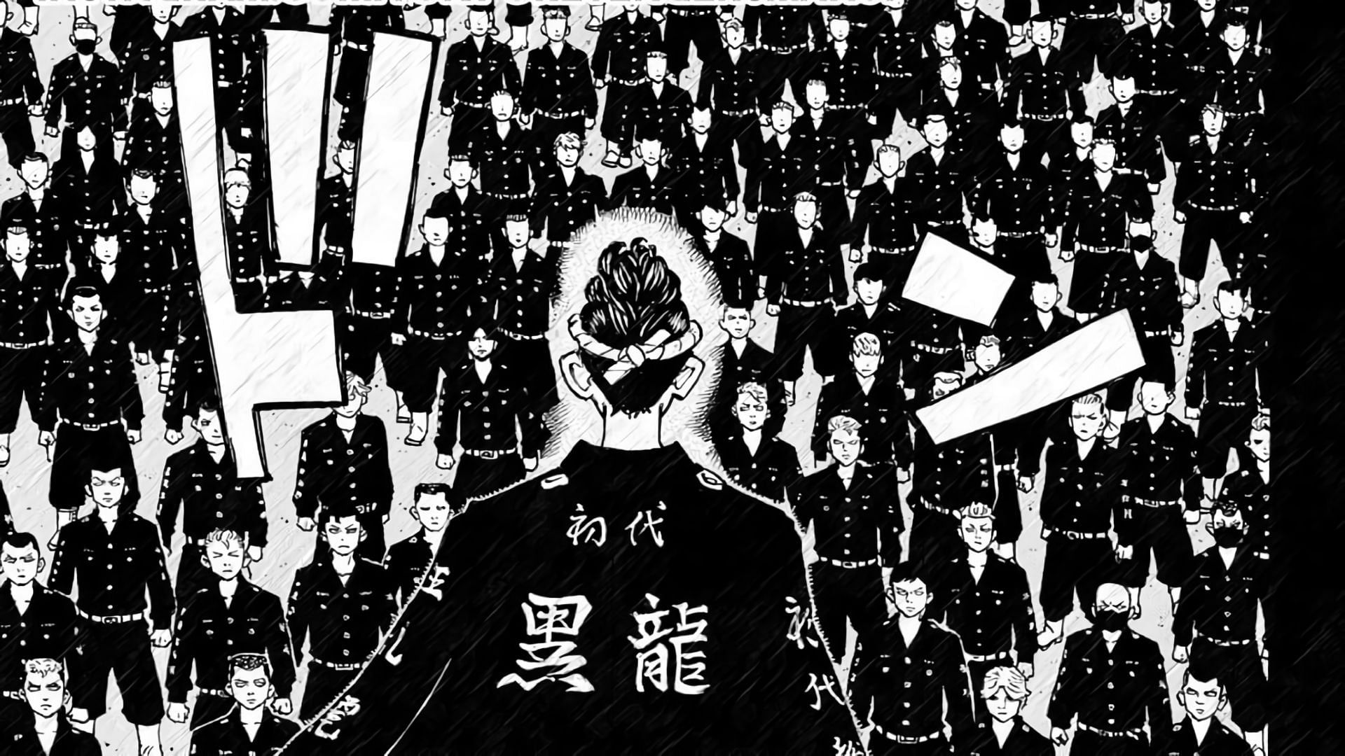 Shinichiro in front of the Black Dragons (Image via Ken Wakui, Kodansha)
