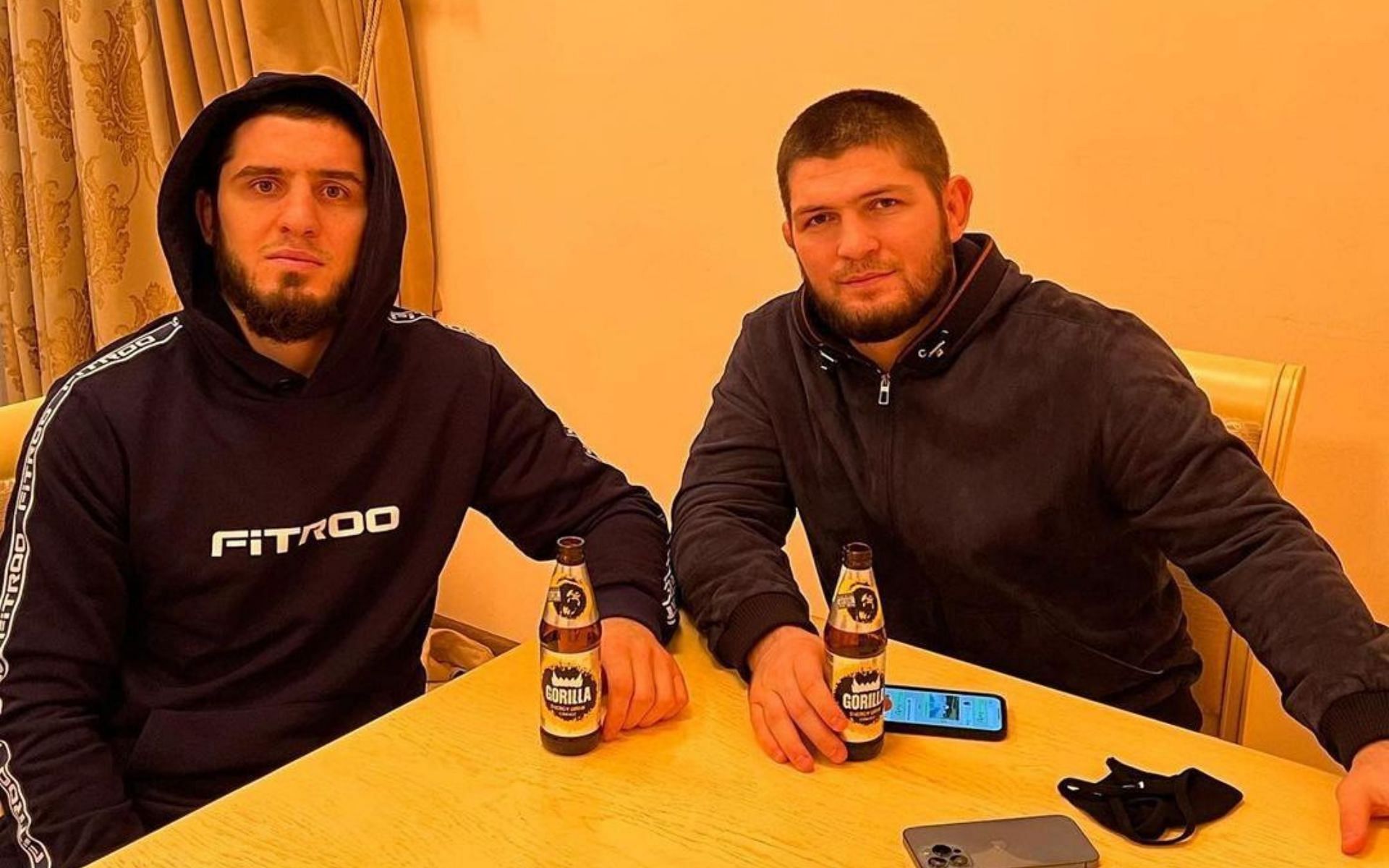 Islam Makhachev (left) Khabib Nurmagomedov (right) (image courtesy @islam_makhachev)