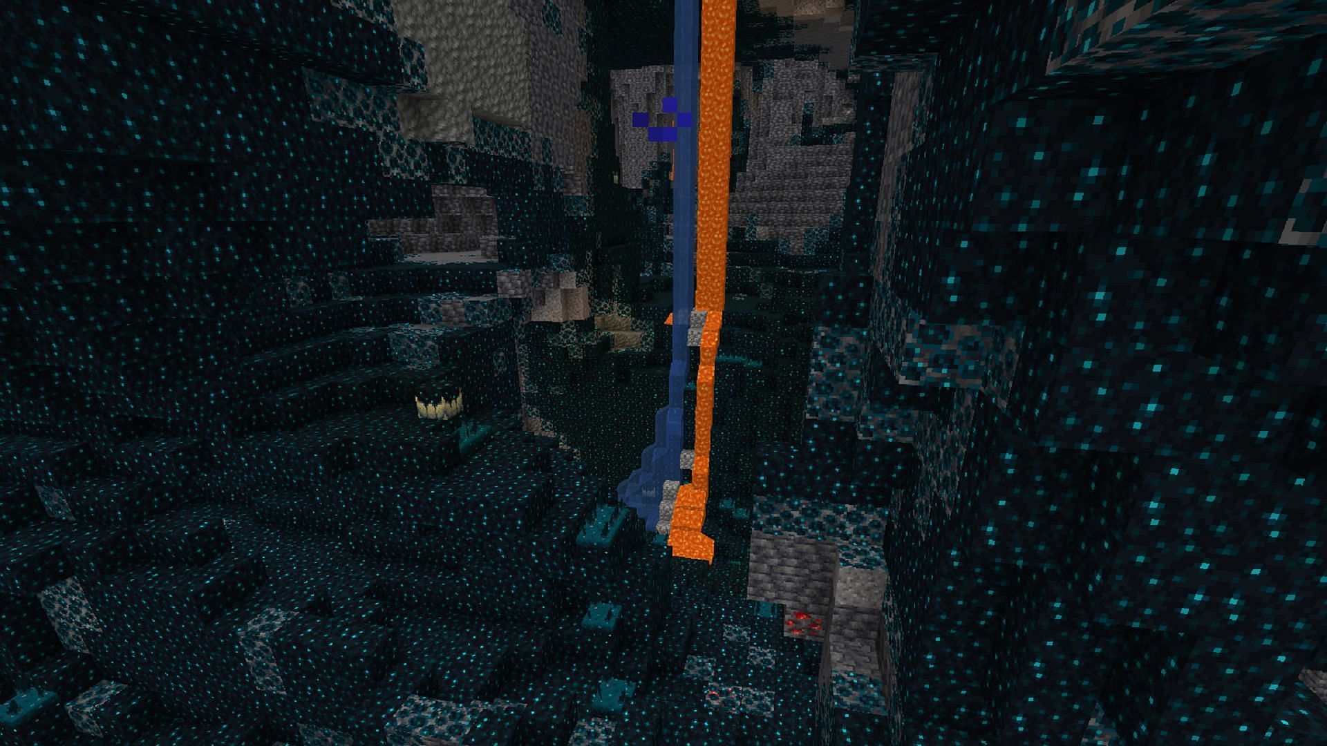 The deep dark segment of the seed&#039;s huge cave system (Image via Mojang)