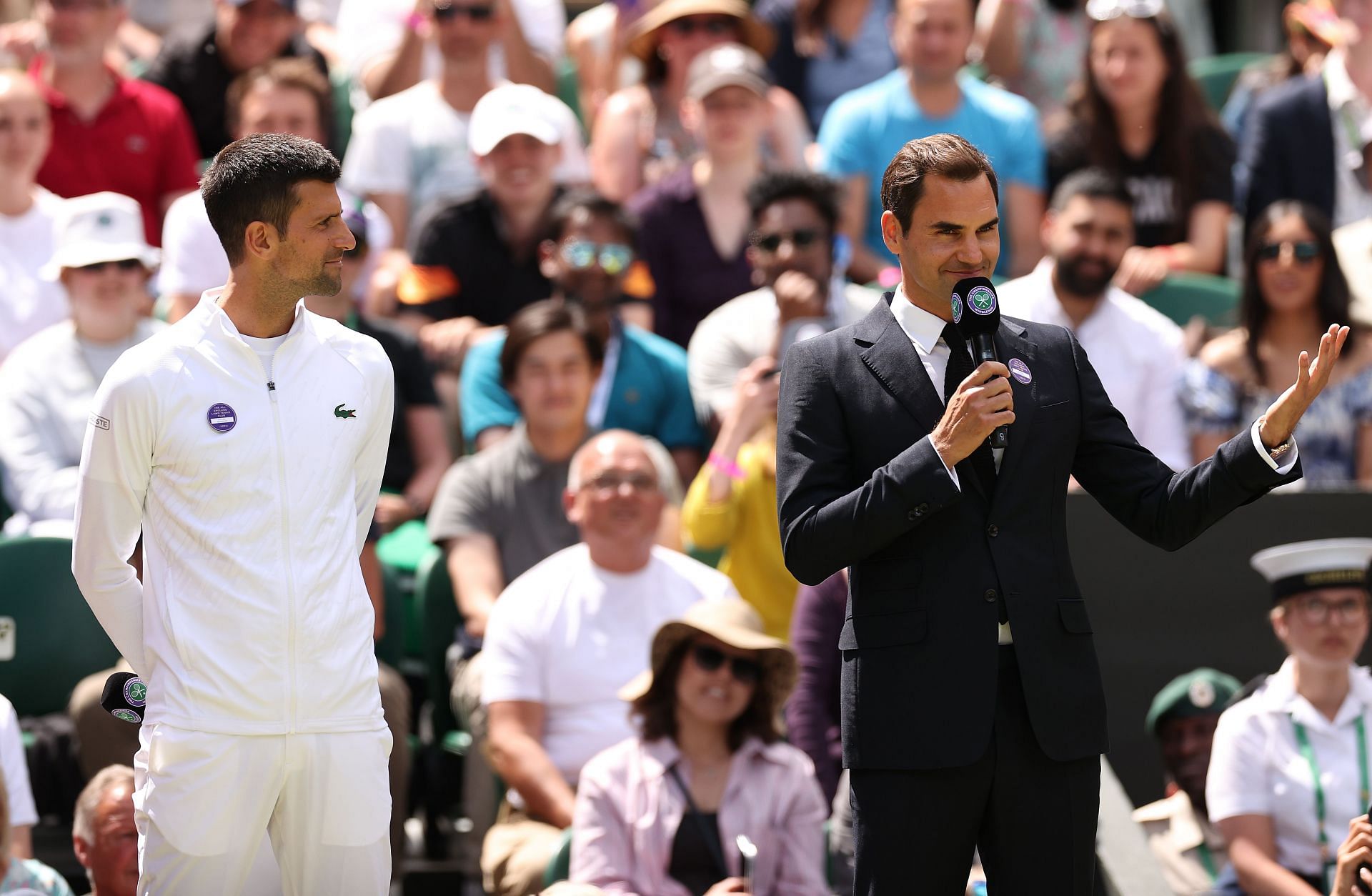 Roger Federer with Novak Djokovic at the 2022 Wimbledon Championships.