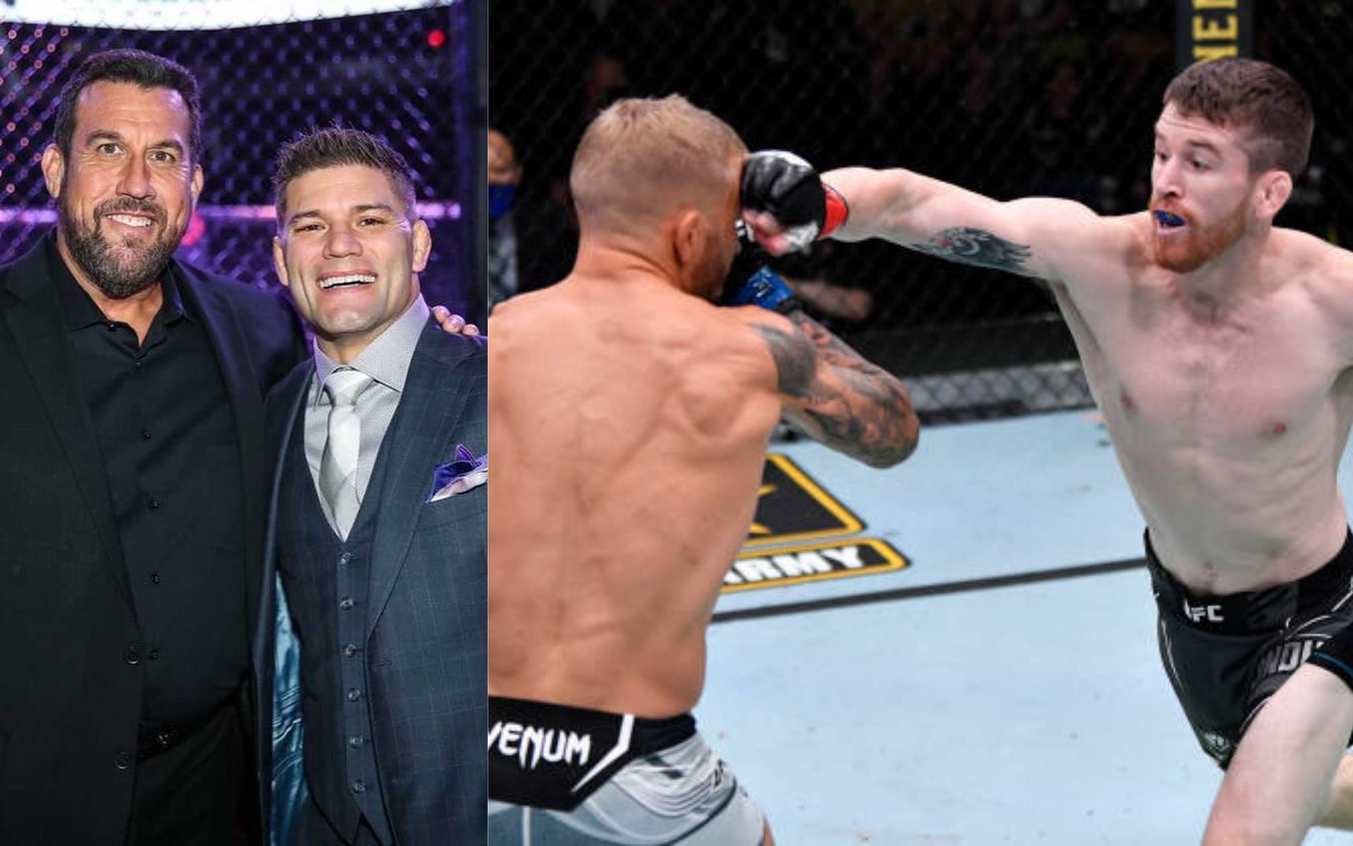 From left to right: John McCarthy and Josh Thomson [image courtesy of @therealpunk/Instagram]; TJ Dillashaw and Cory Sandhagen