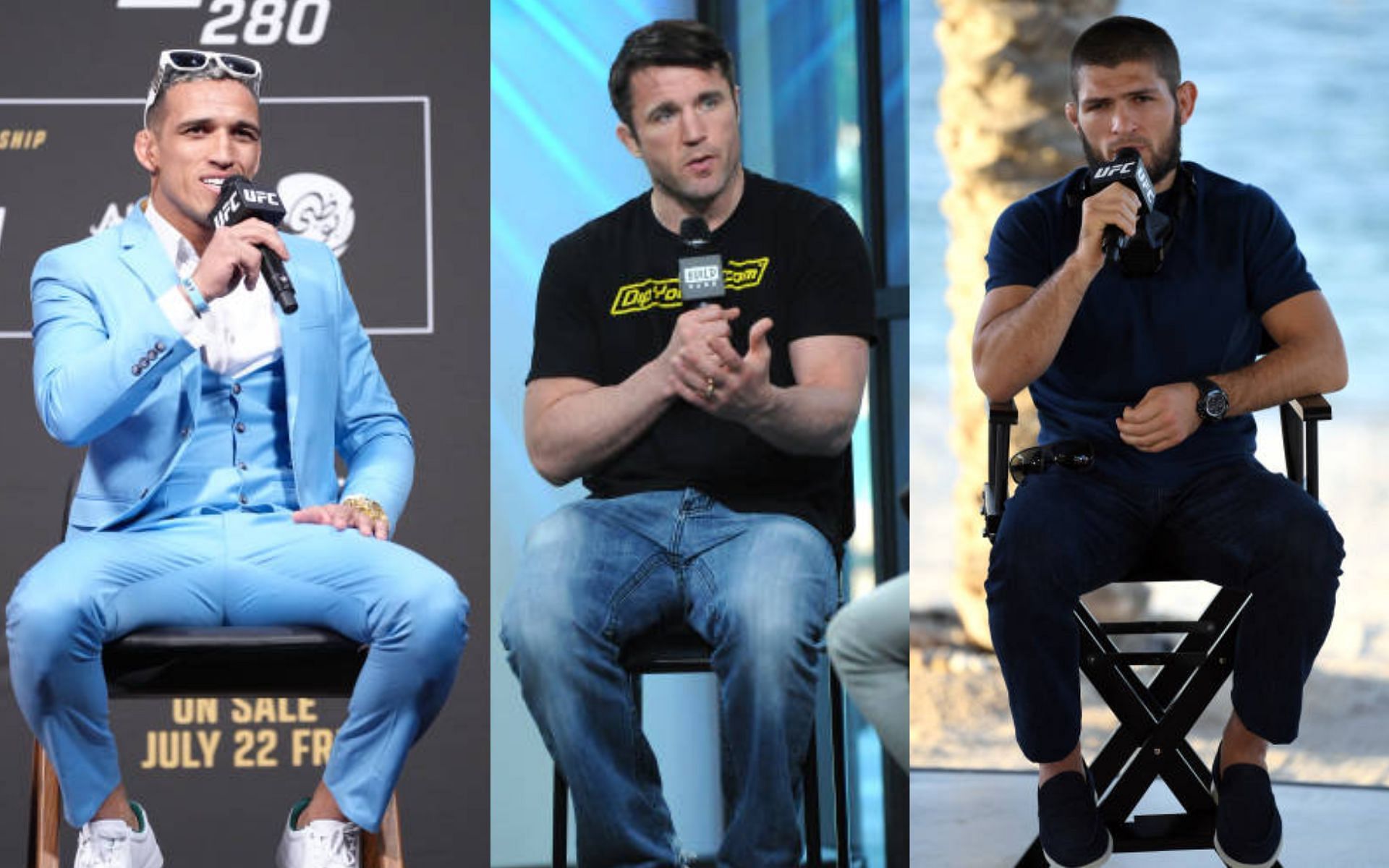 Charles Oliveira (left), Chael Sonnen (middle) and Khabib Nurmagomedov (right) 