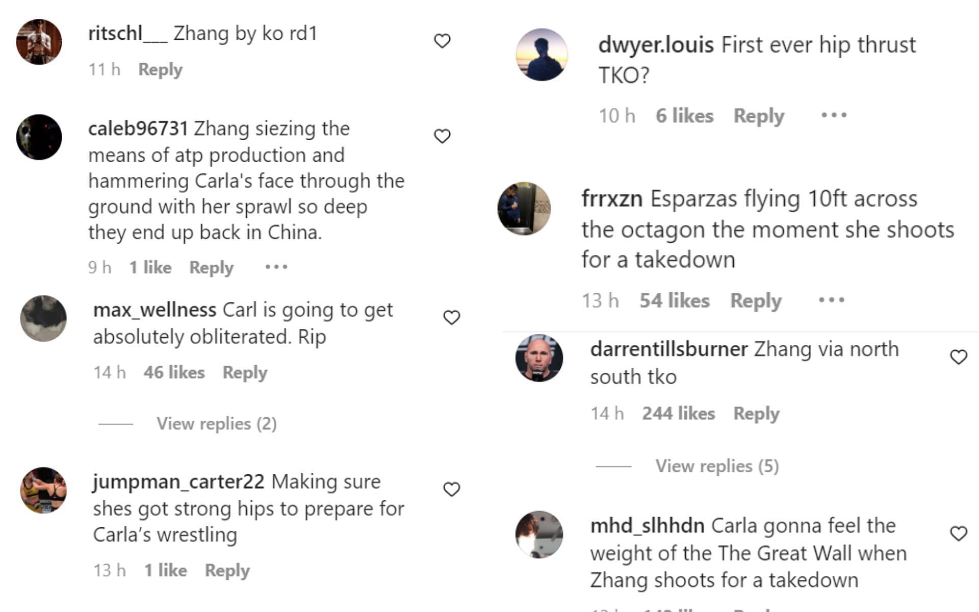 Fans' reactions to the Zhang Weili post