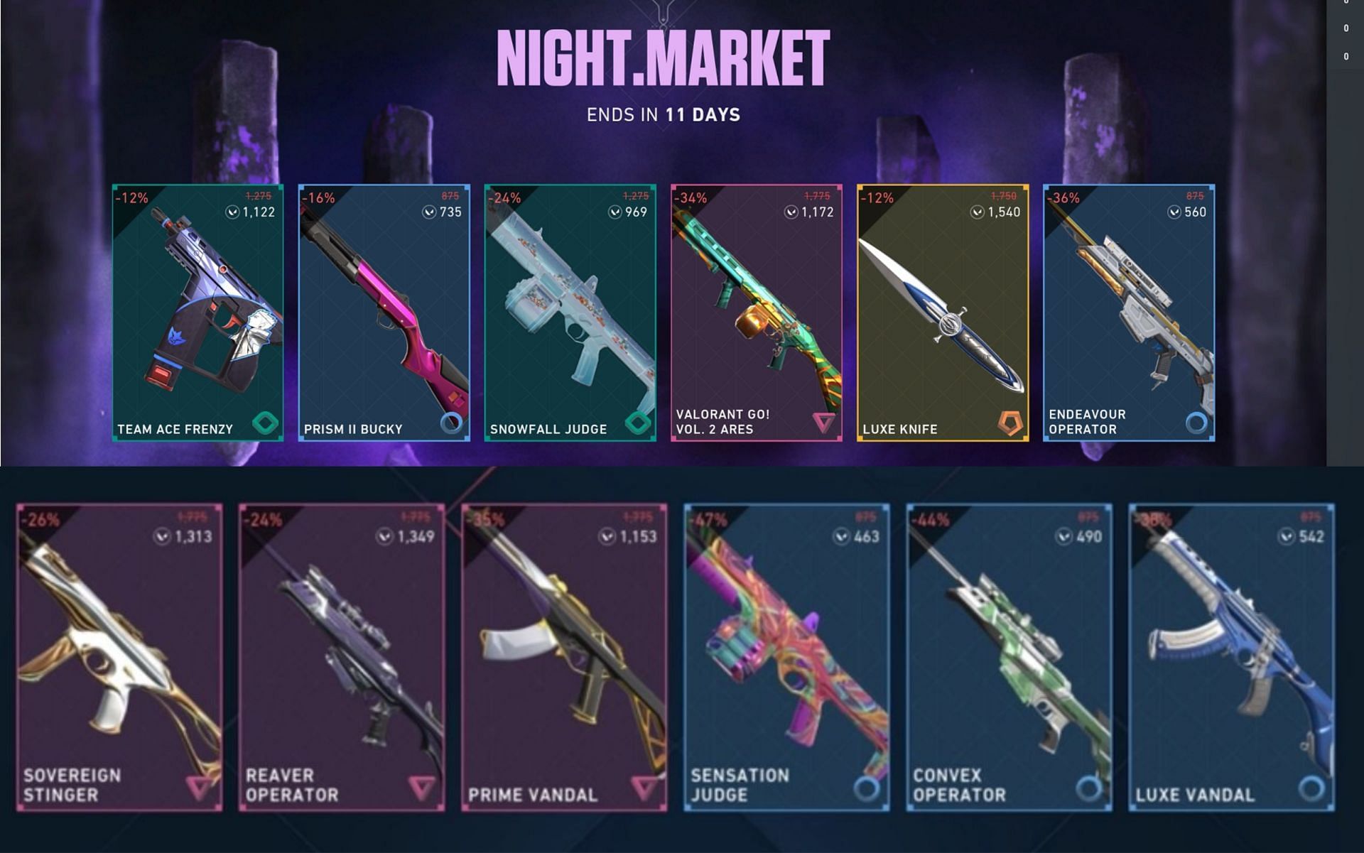 Rarest weapon skins in Night Market (Image via Sporstkeeda)
