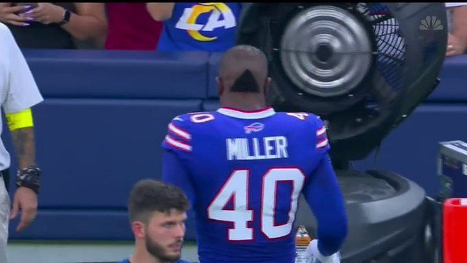 Von Miller was spotted in a unique haircut in the season opener against the LA  Rams.