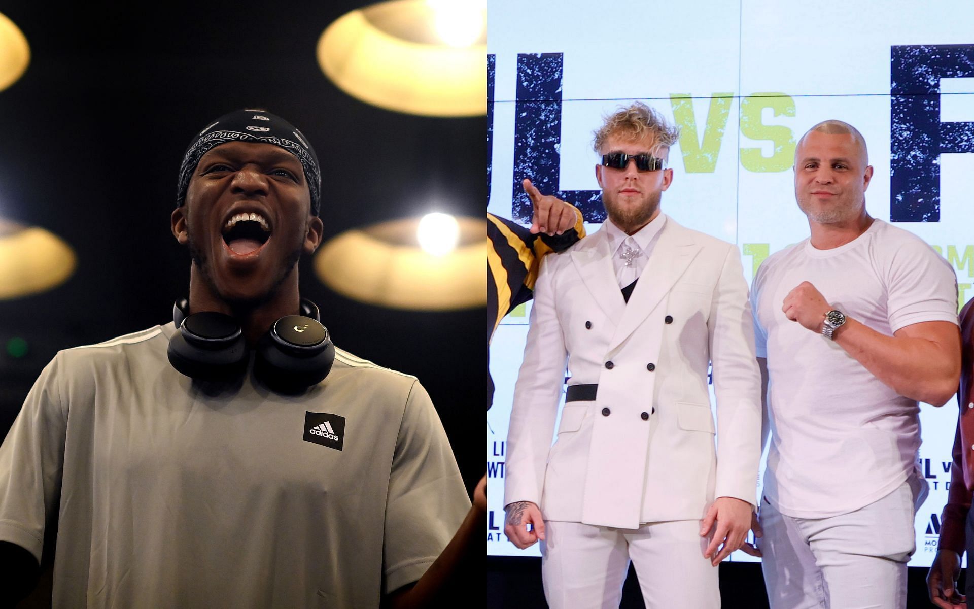 KSI (left) and Jake Paul with BJ Flores (right) (Image credits Getty Images)