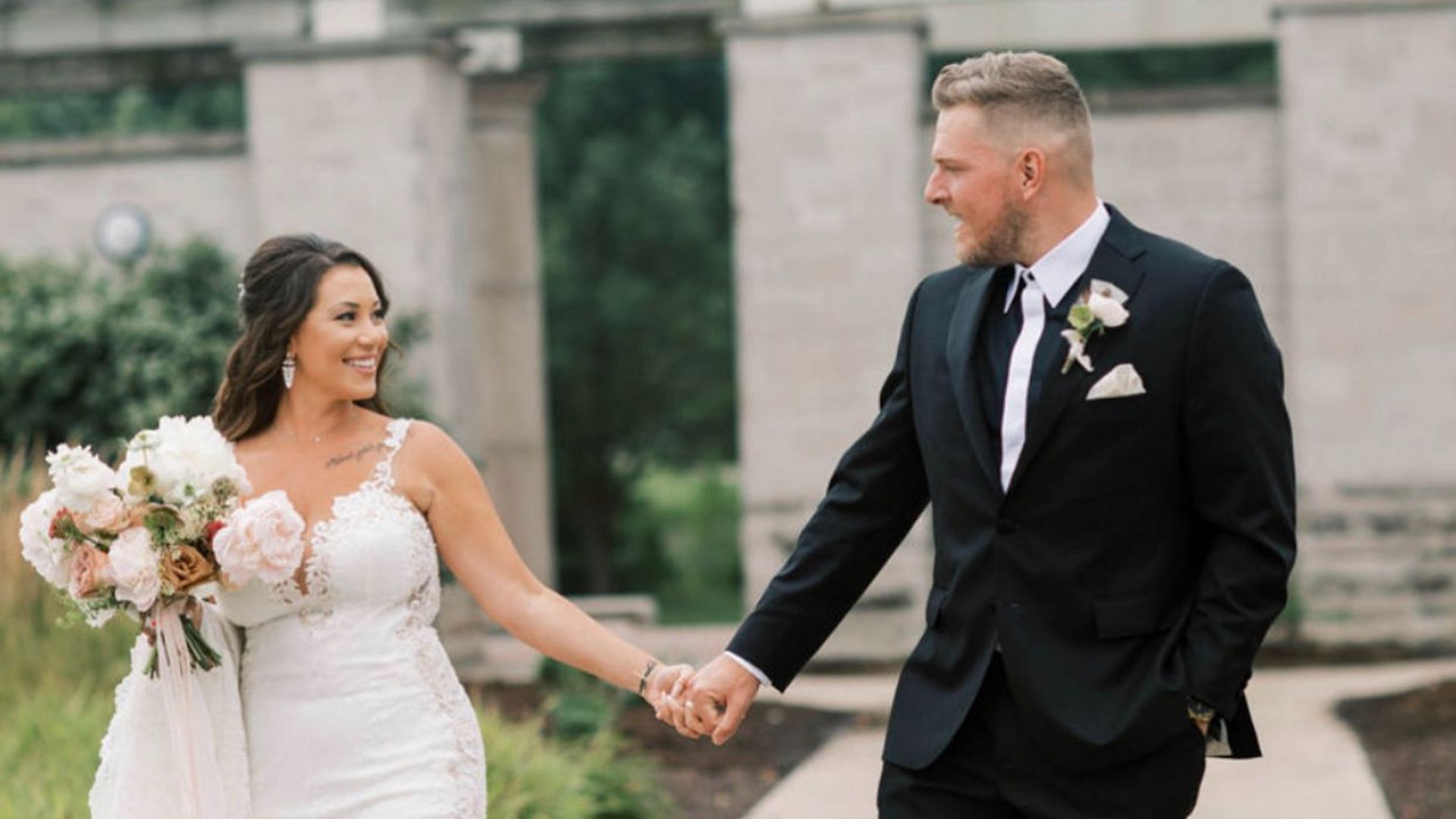 Pat McAfee with his wife Samantha McAfee on their wedding day
