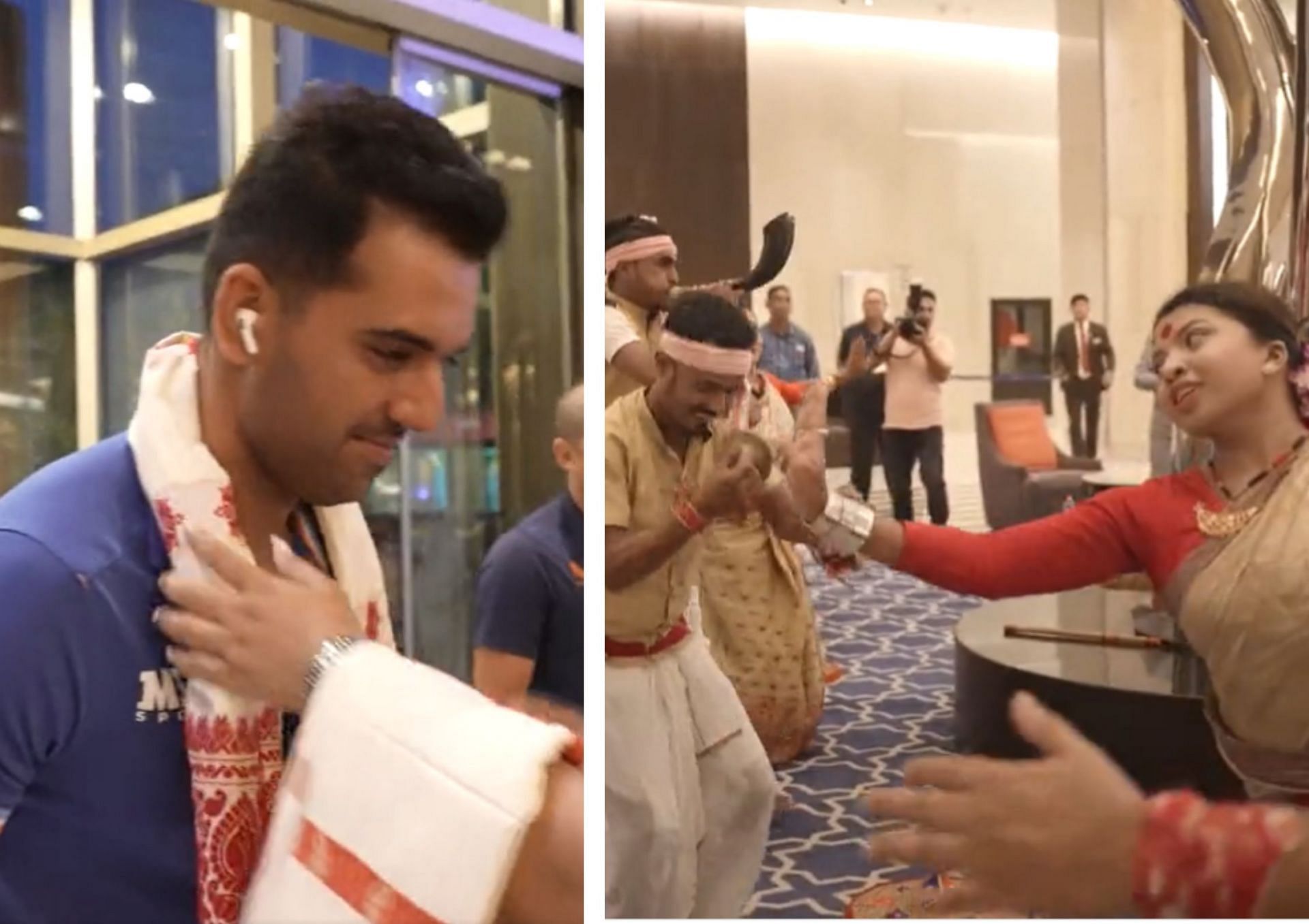 Team India were given a warm welcome at their hotel in Guwahati (Screengrab via Twitter/ BCCI)