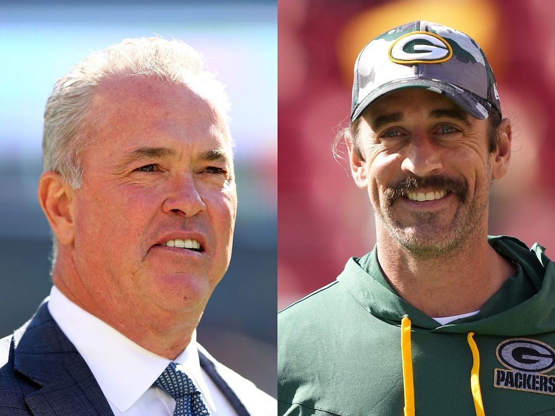 Cowboys executive VP Stephen Jones (l) and Packers QB Aaron Rodgers (r)