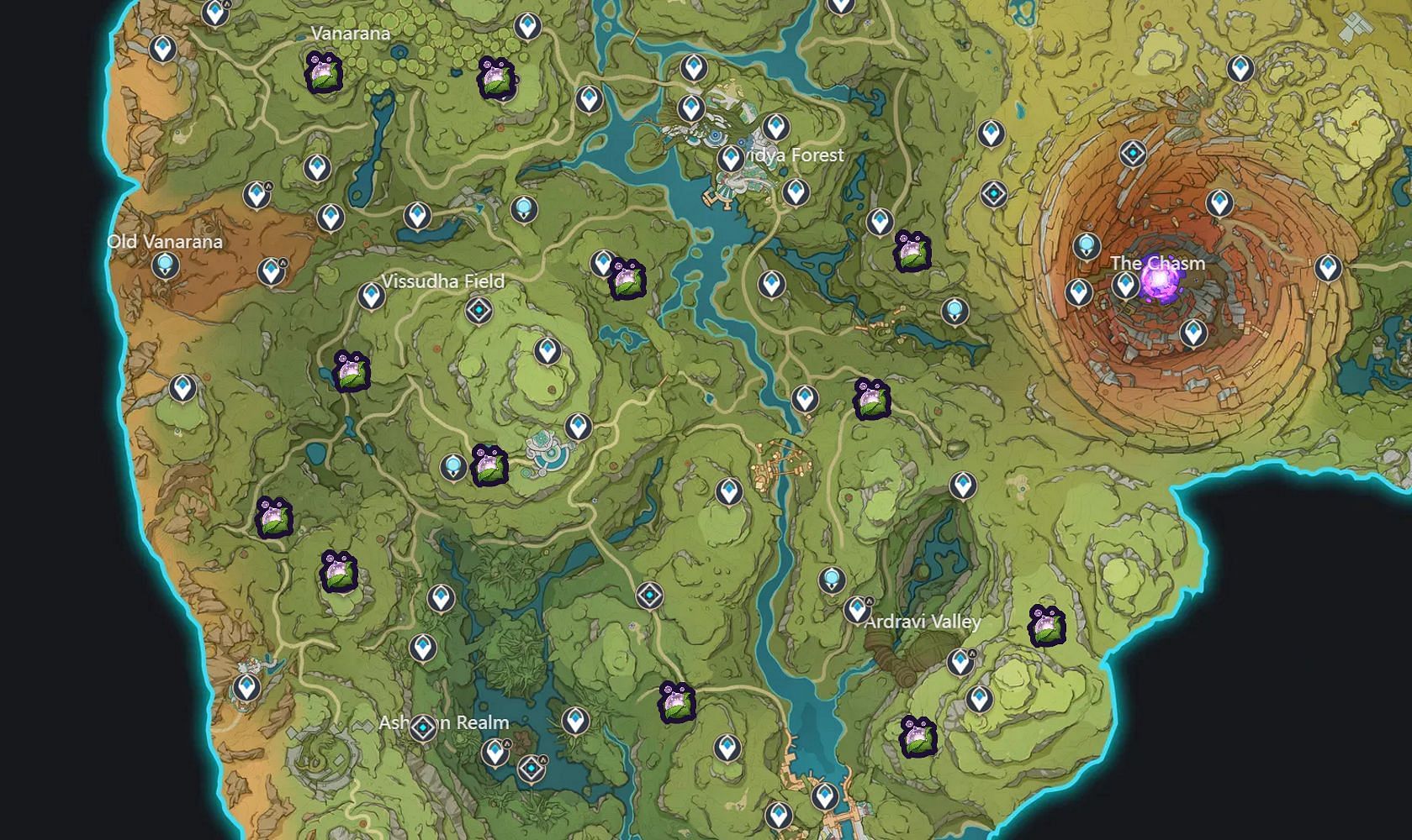 A map of all 12 locations (Image via HoYoverse)