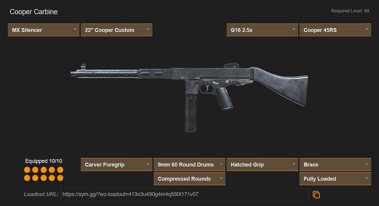 Call of Duty: Warzone Cooper Carbine loadout (Image via sym.gg)