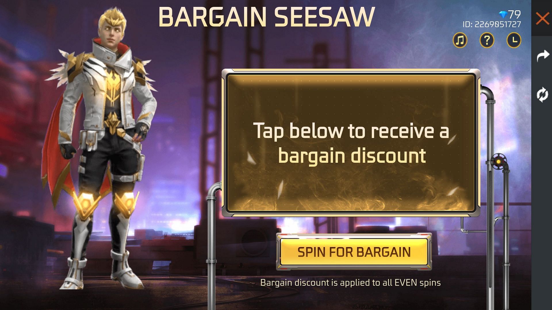 Click on the Spin for Bargain button to draw a discount percentage (Image via Garena)
