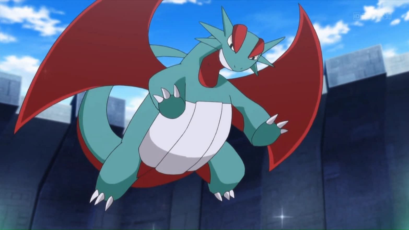 A look at Sawyer&#039;s Salamence from the anime (Image via The Pokemon Company)