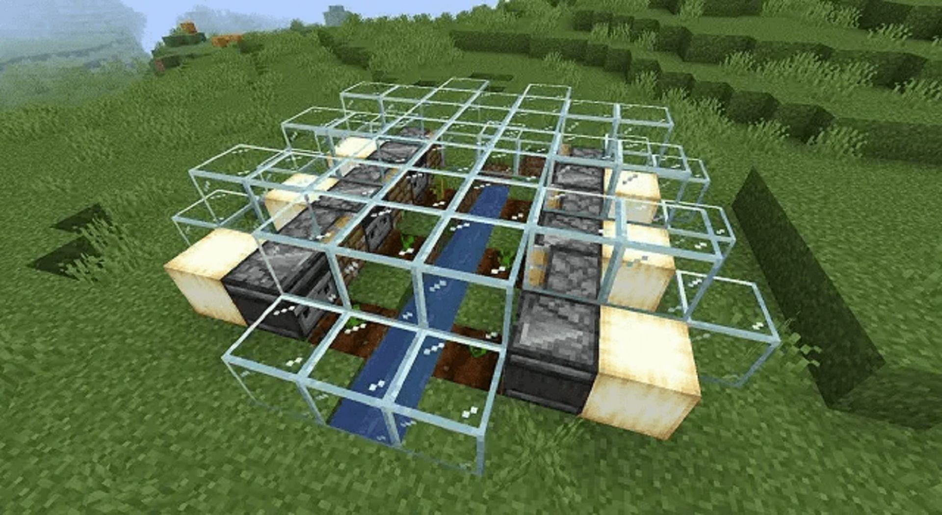An automated pumpkin/melon farm placed in a glass housing (Image via Mojang)