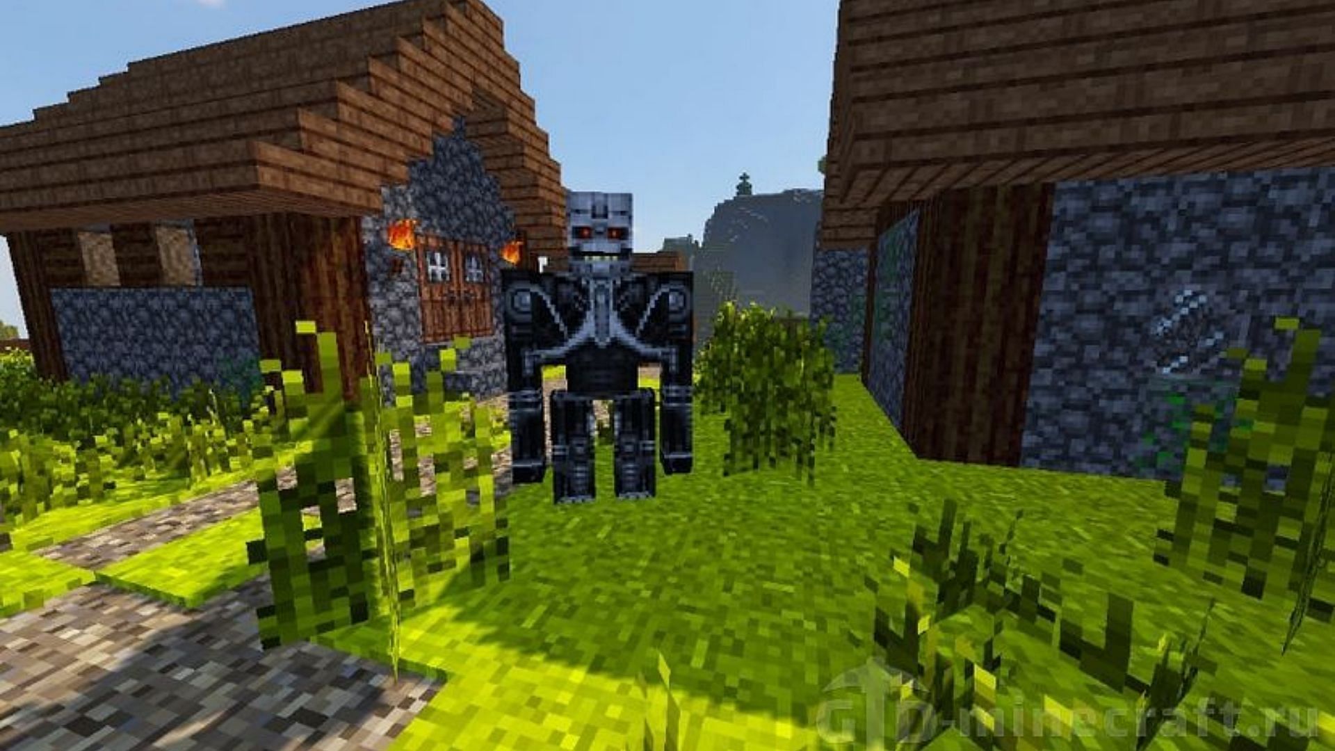 An Iron Golem looks completely different with The Asphyxious Texture Pack for Minecraft 1.19 (Image via GuideMinecraft)