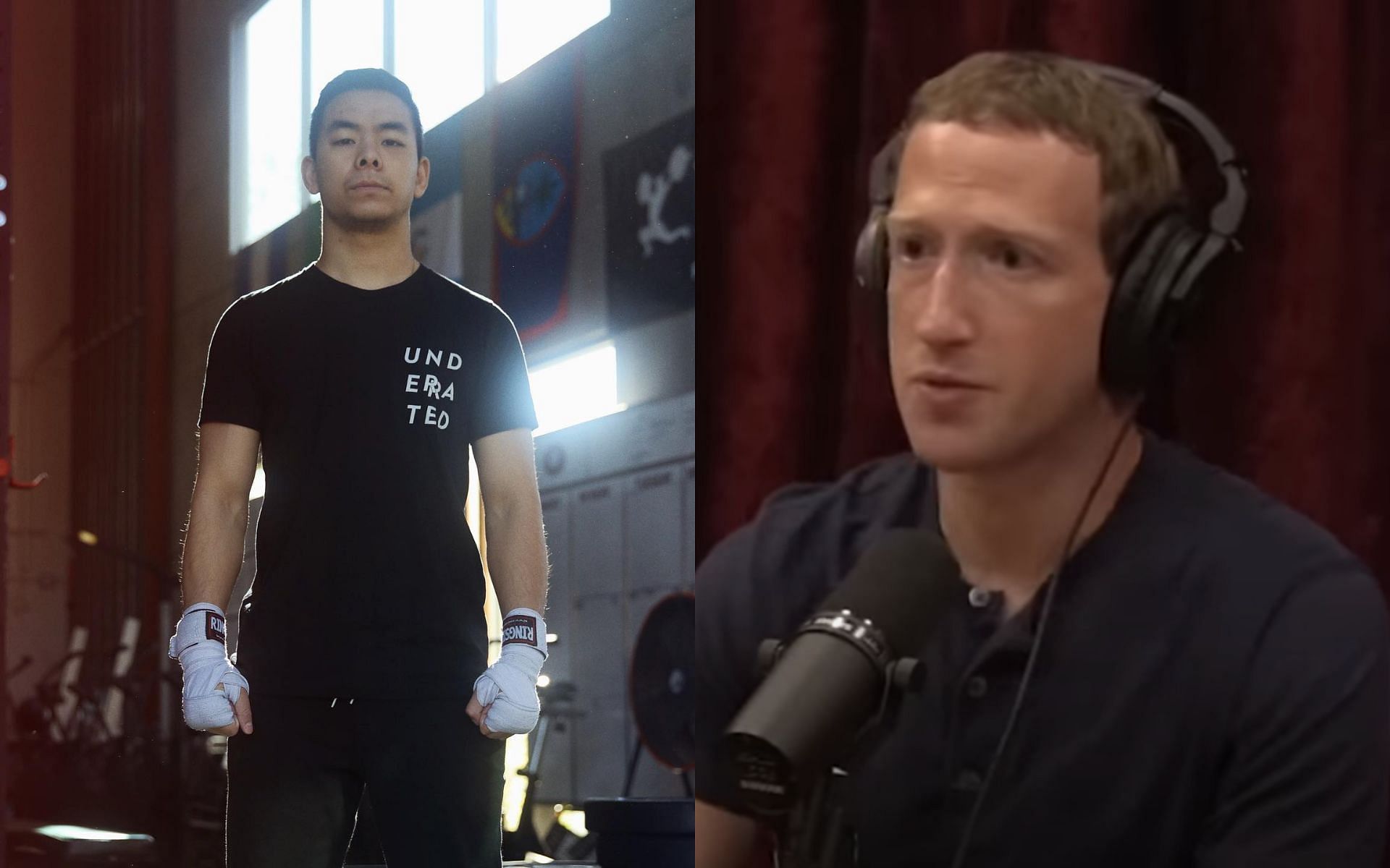 Khai Wu (left, image courtesy of @khaiwu Instagram); Mark Zuckerberg (right, image courtesy of Powerful JRE YouTube channel)