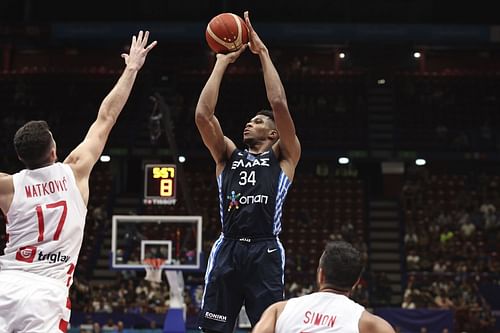 Giannis Antetokounmpo at the 2022 EuroBasket against Croatia