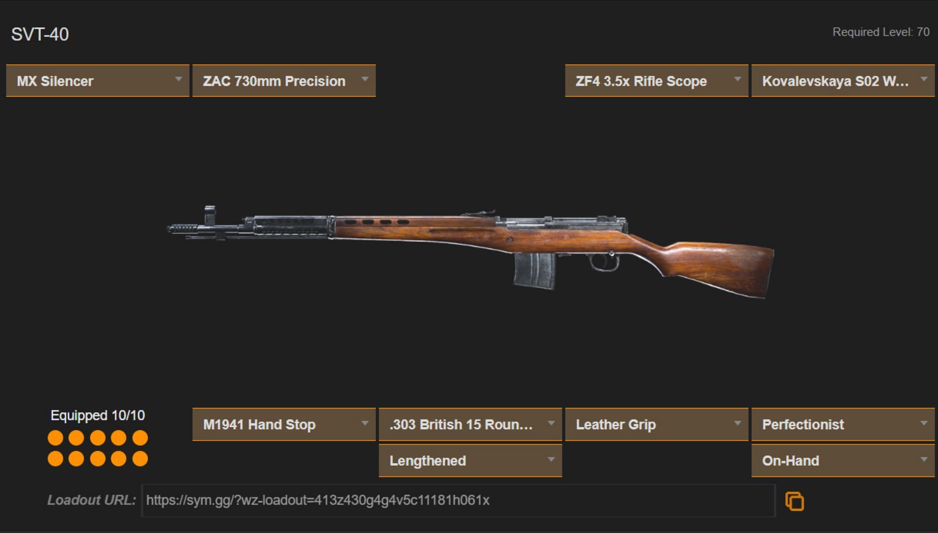 Call of Duty Warzone SVT-40 loadout (Image via sym.gg)