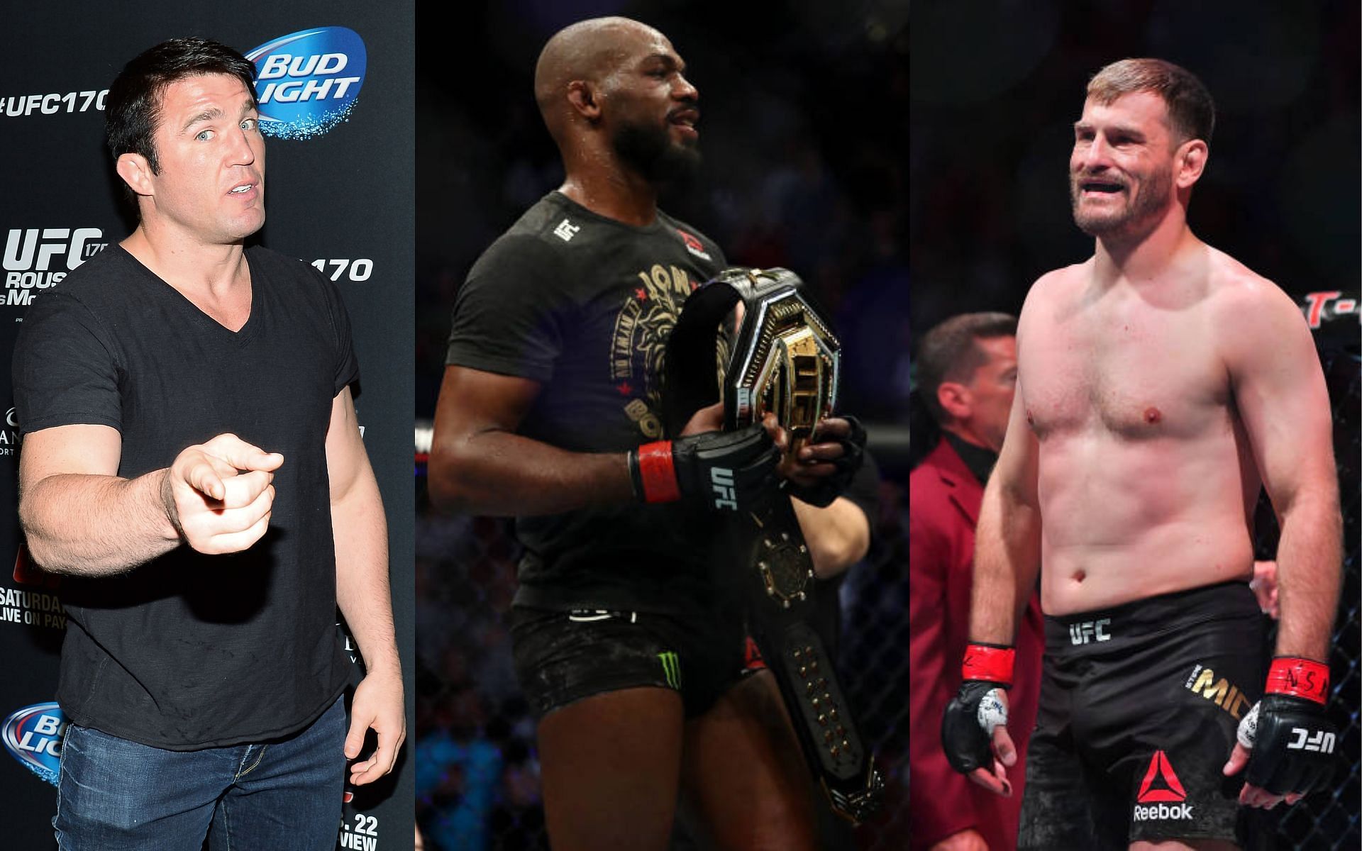 From left to right: Chael Sonnen, Jon Jones, and Stipe Miocic
