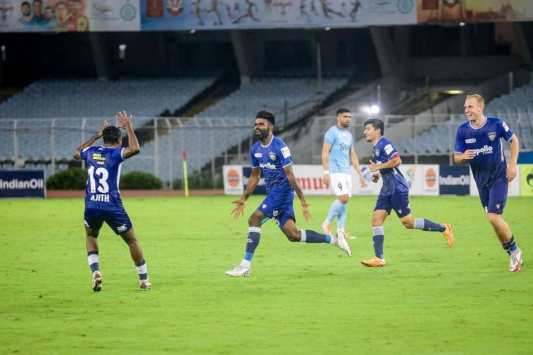 Jockson Dhas celebrating his goal against Mumbai City FC in the 2022 Durand Cup (Image Courtesy: Chennaiyin FC Instagram)