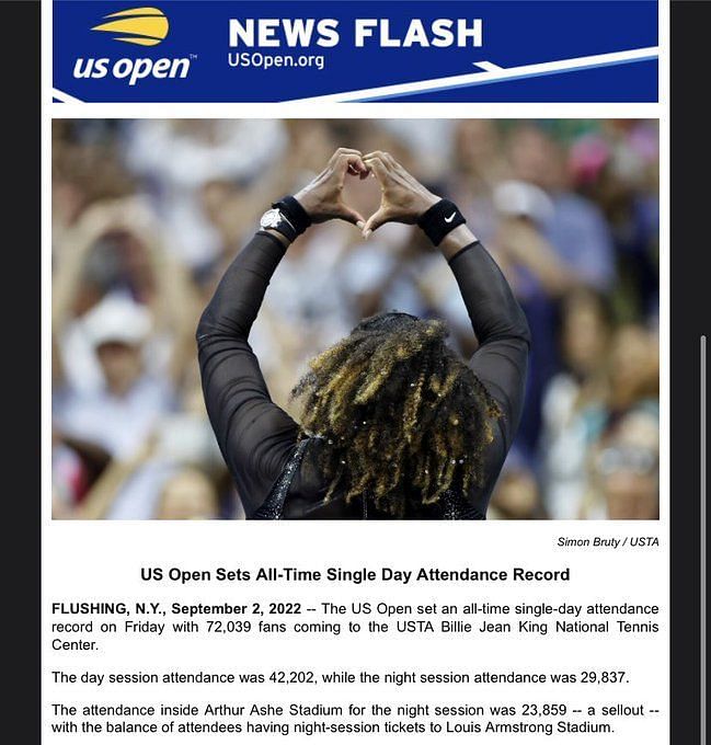 Serena Williams' potential swansong helps set singleday US Open