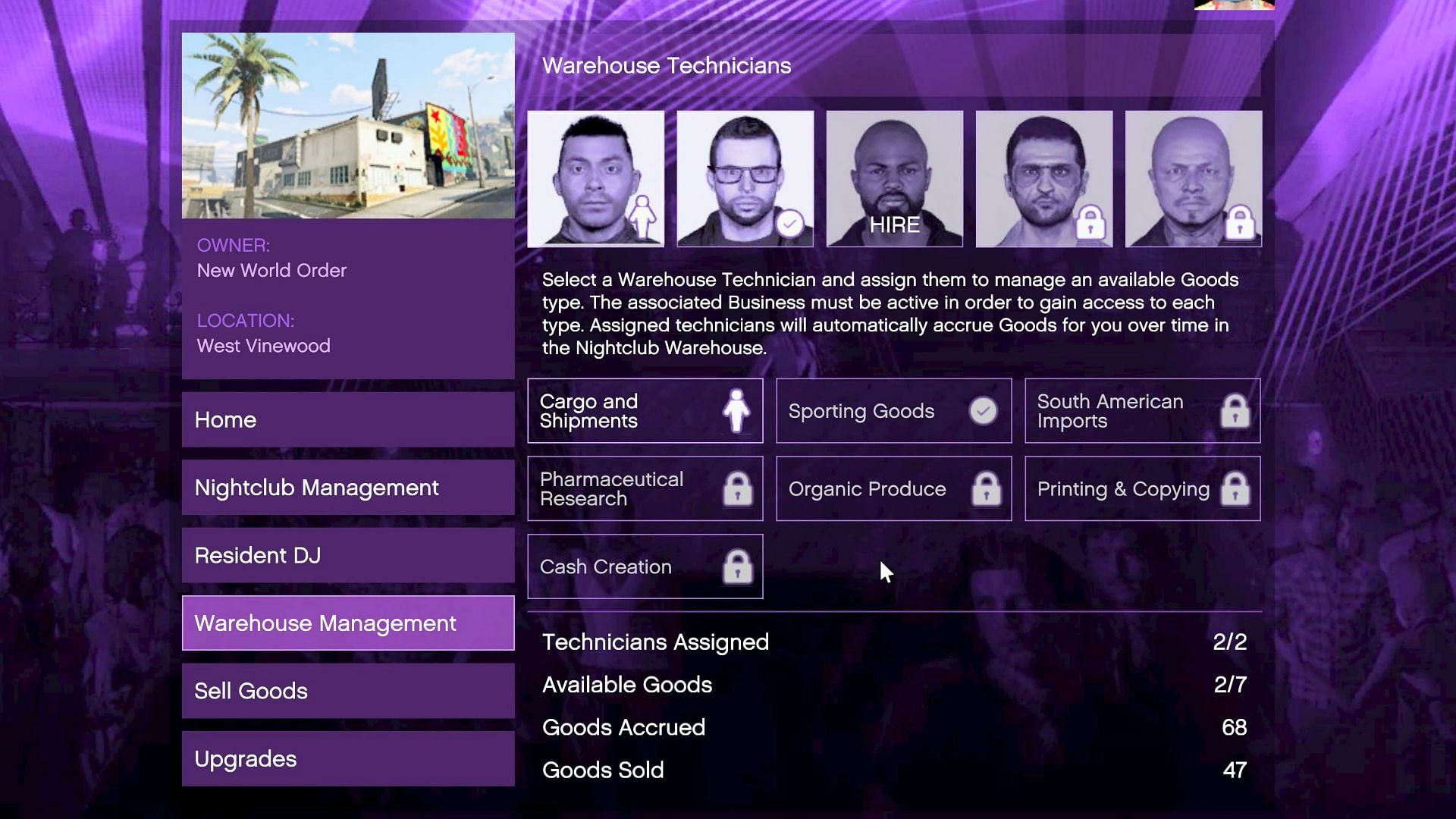 The Warehouse Management screen (Image via Rockstar Games)