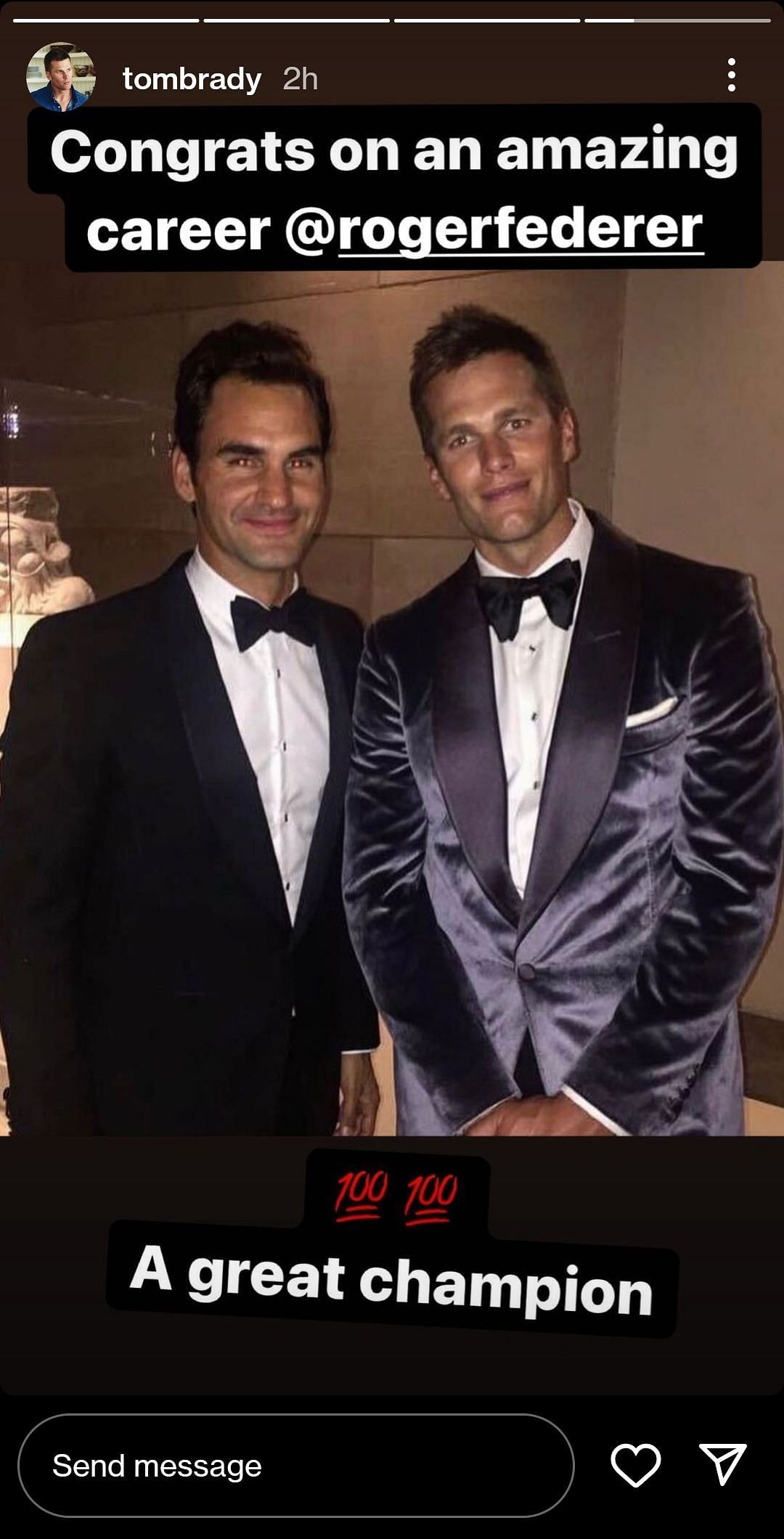 Tom Brady congratulates Roger Federer after tennis star announces retirement | Image Credit: Tom Brady/Instagram
