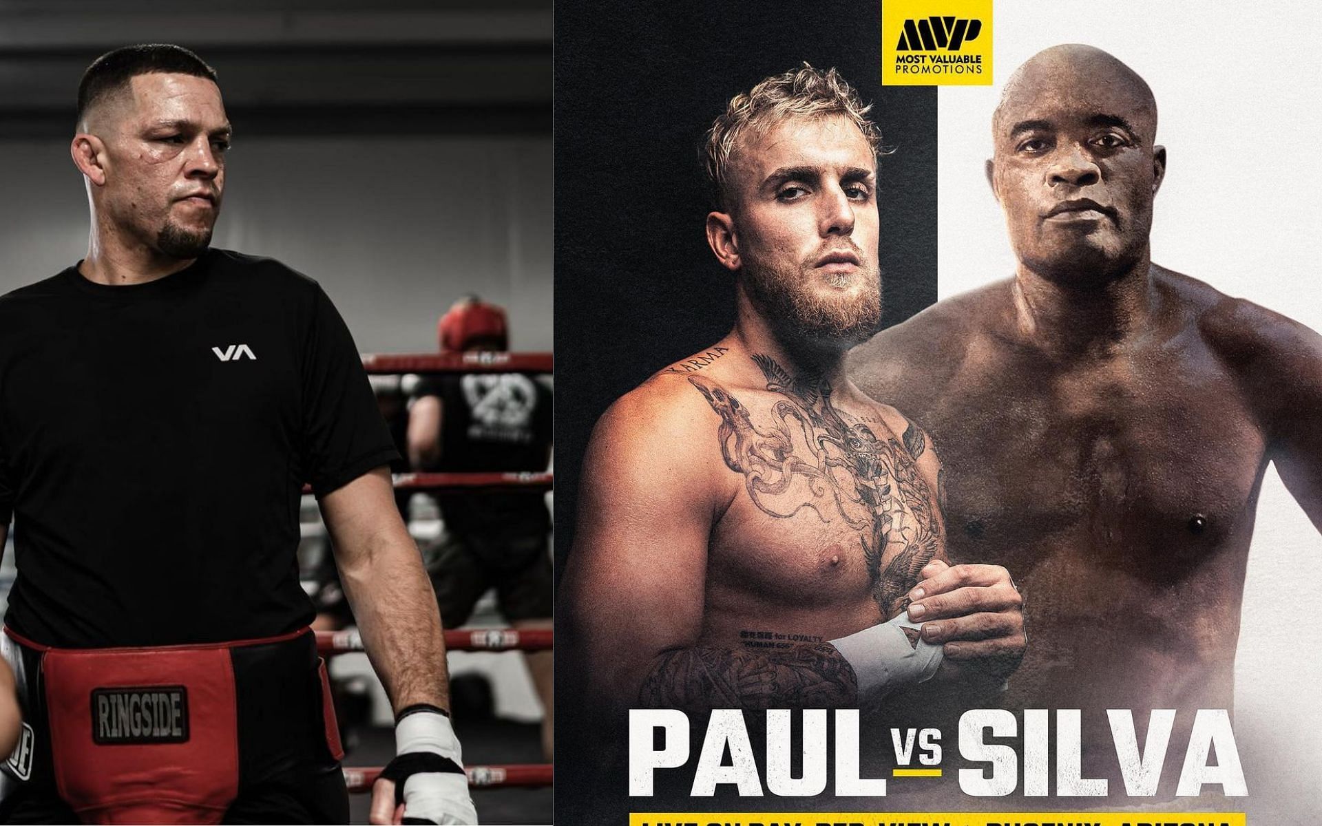 Nate Diaz (Left) and Jake Paul vs. Anderson Silva (Right) [Images via: @natediaz209 and @jakepaul on Instagram]