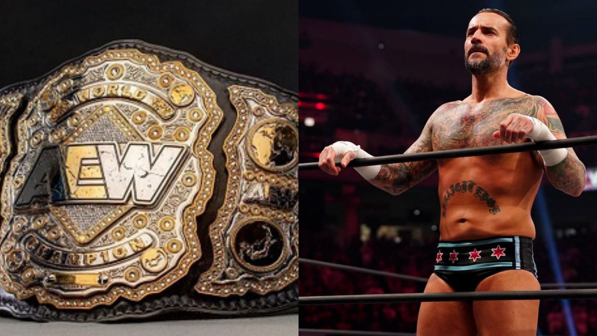 AEW World Championship belt (left), CM Punk (right)