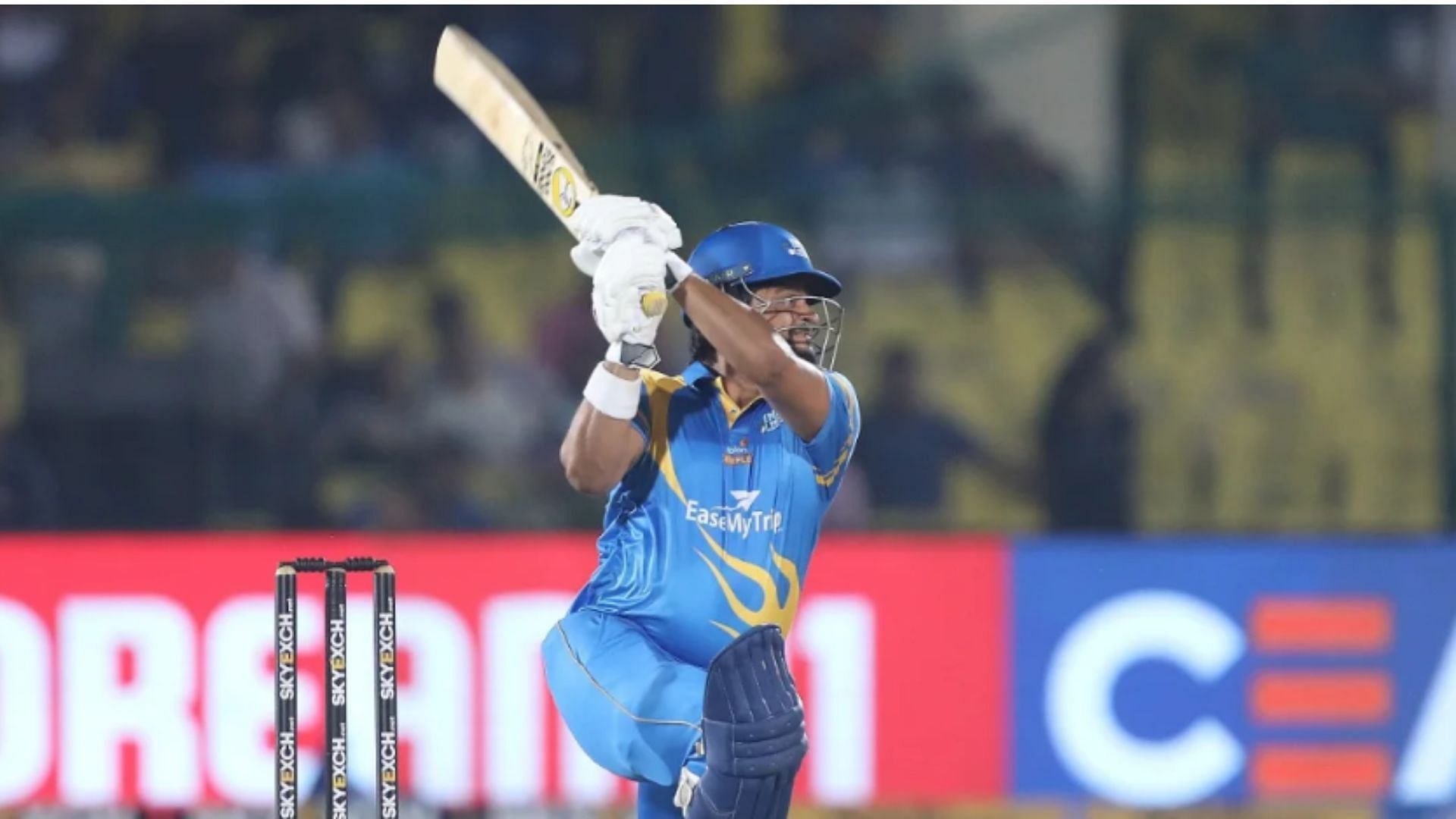 Suresh Raina plays a shot during his debut knock for the India Legends. 