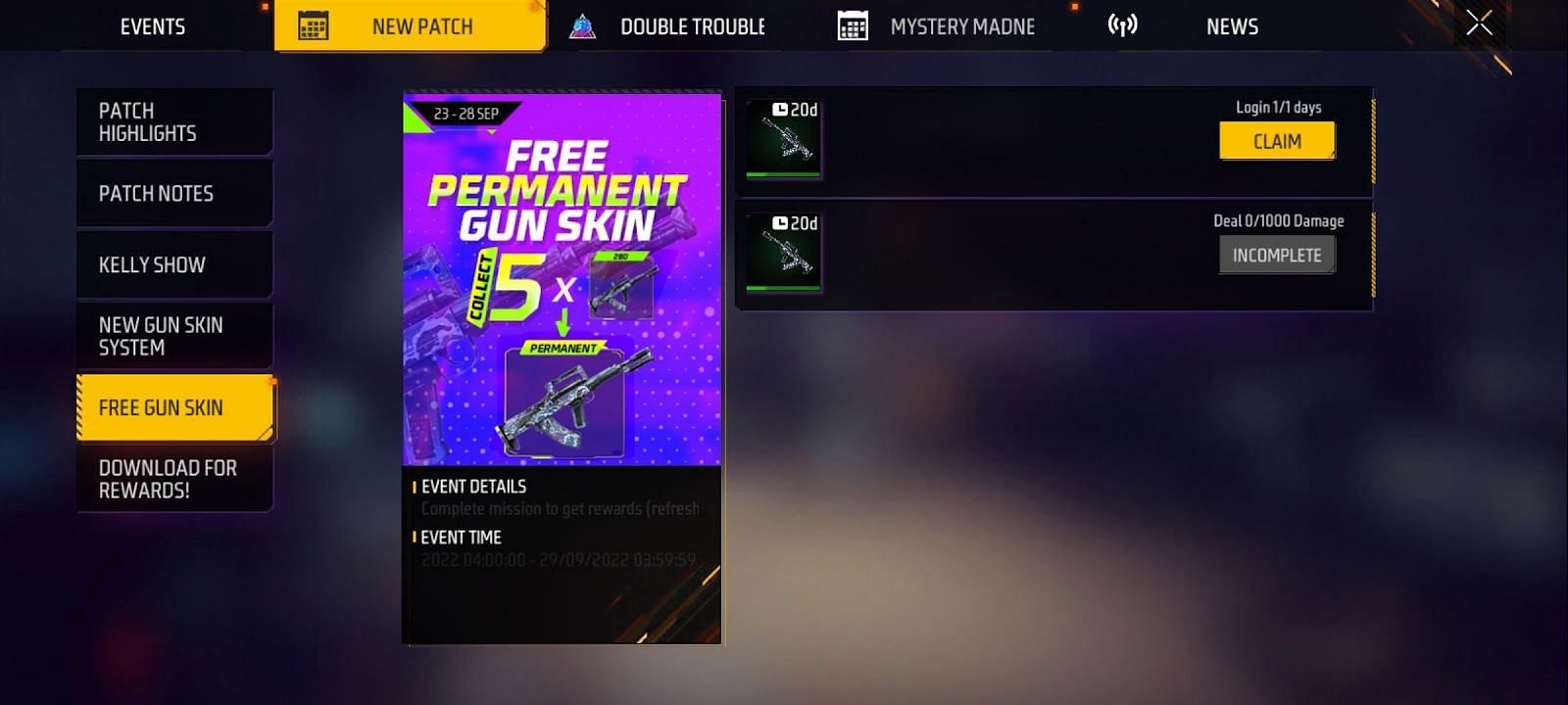 The neww &quot;Free Gun Skin&quot; event is live now in Free Fire MAX (Imag via Garena)