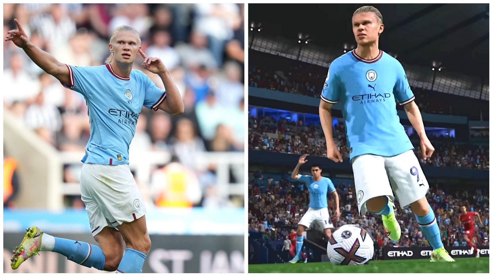 Erling Haaland is one of the highest rated Premier League players in FIFA 23 (Images via Getty Images and EA Sports)