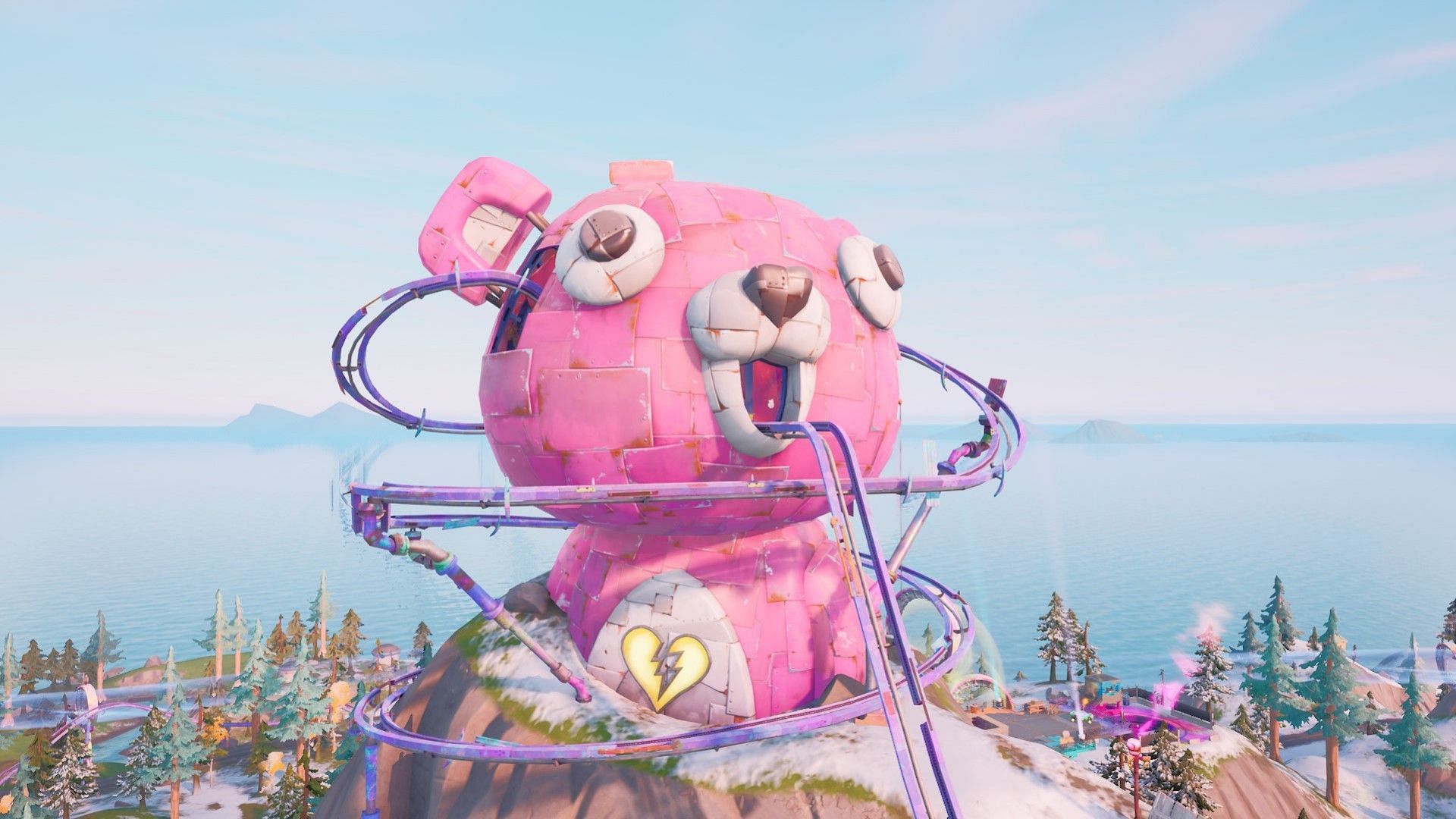 A giant Cuddle Team Leader head sits atop the Rave Cave. (Image via Epic Games)