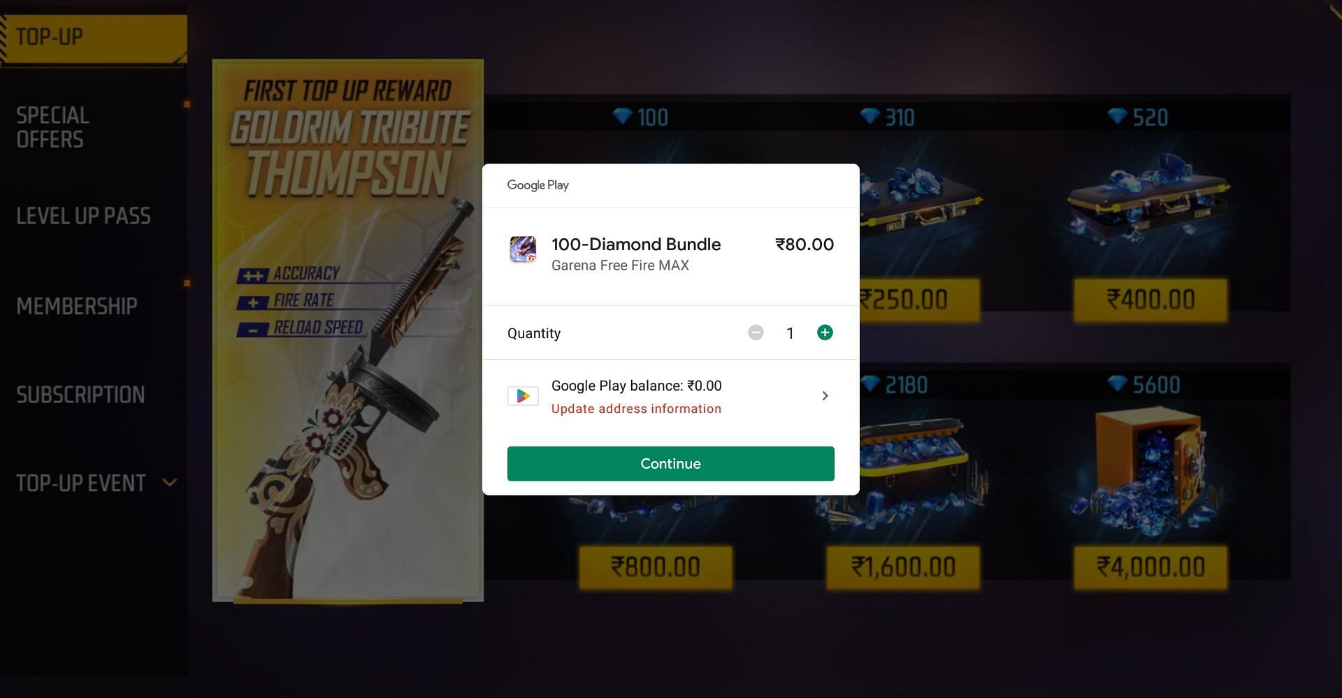 Make the payment to receive the rewards (Image via Garena)