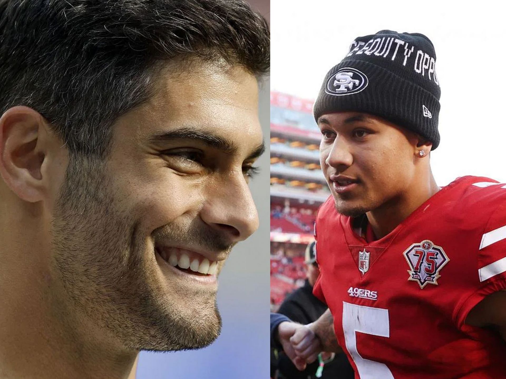 San Francisco 49ers quarterback Jimmy Garoppolo (10) signals during  practice in preparation for Super Bowl LIV at the SAP Performance Center,  Friday, Jan. 24, 2020, in Santa Clara, California. (Photo by IOS/ESPA-Images