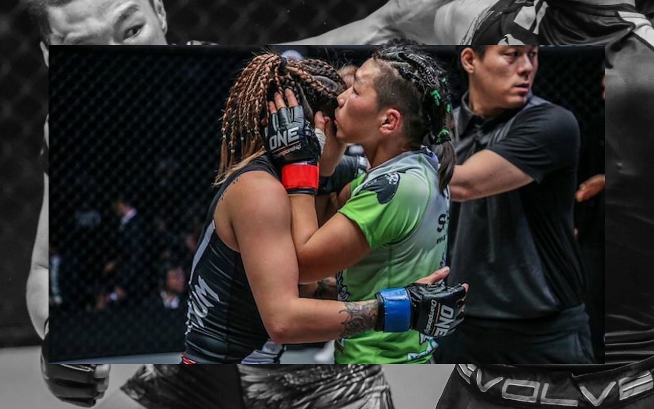 Xiong Jing Nan and Angela Lee show each other respect after their first match at ONE: Century Part 1 [Credit: ONE Championship]