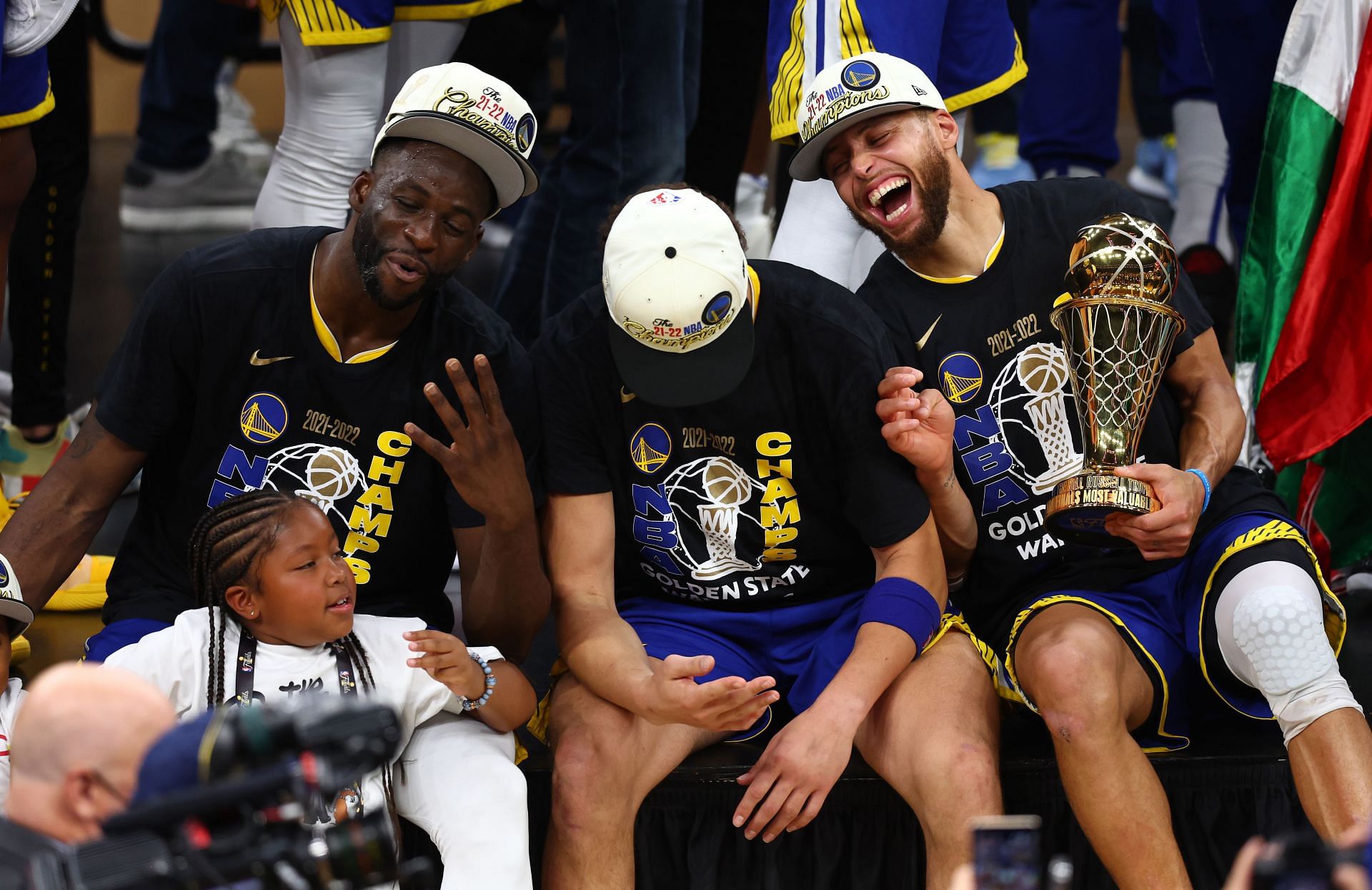 Draymond Green, Klay Thompson and Steph Curry (L to R)